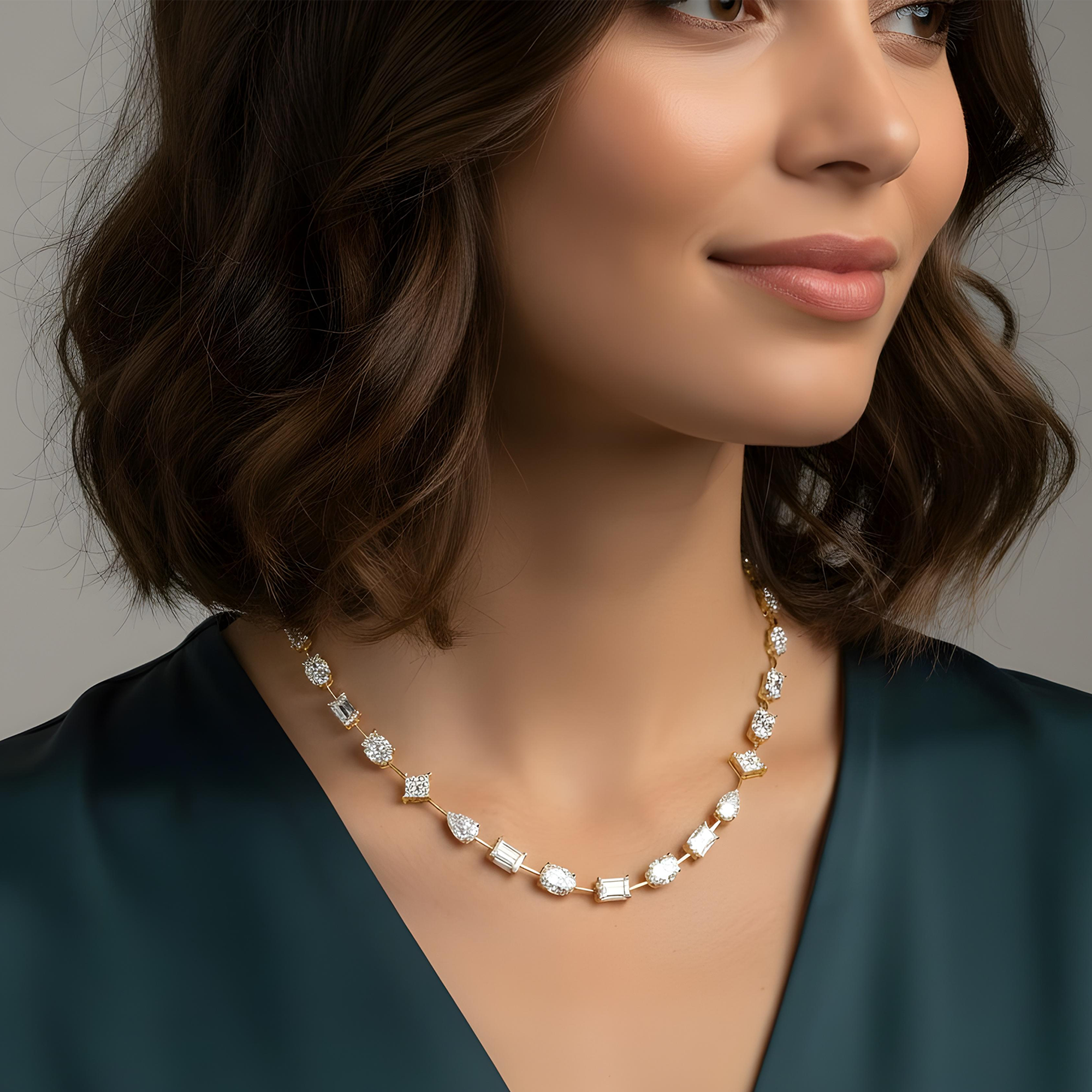 14K White Gold Multi Cut Diamond Satellite Necklace 45.82ct