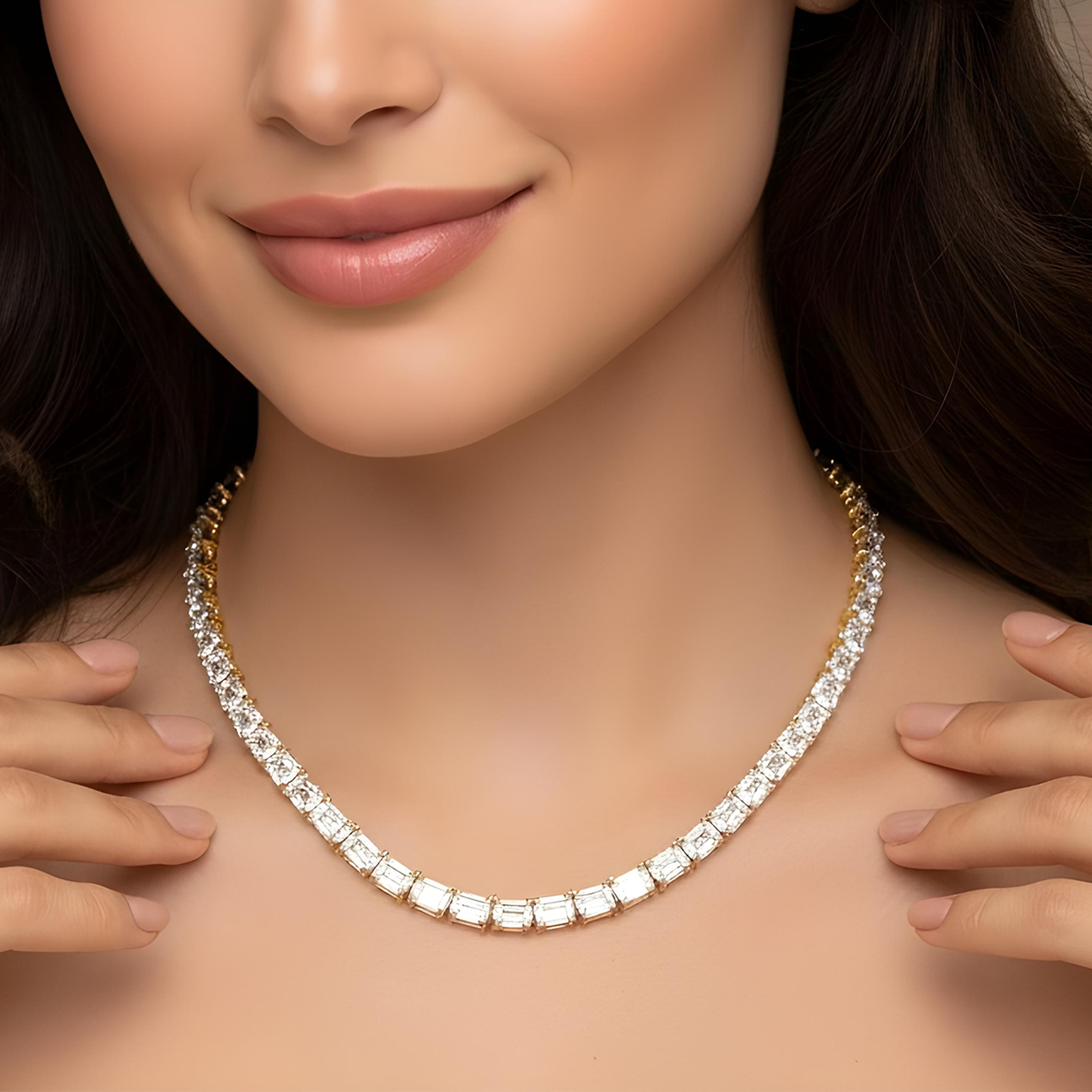 14K White Gold Emerald Cut Diamond Tennis Chain 106.80ct