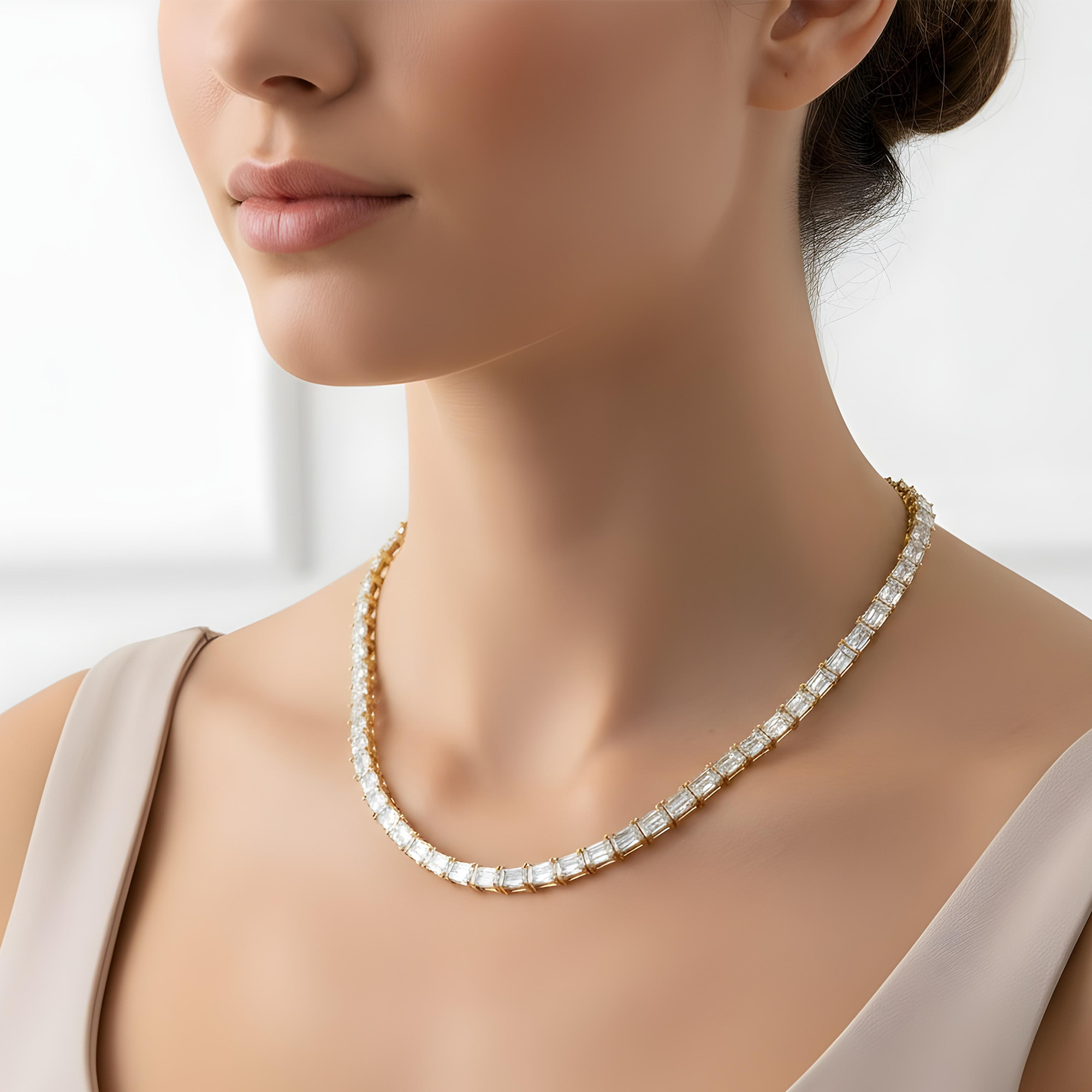 14K White Gold Emerald Cut Diamond Tennis Chain 79.37ct