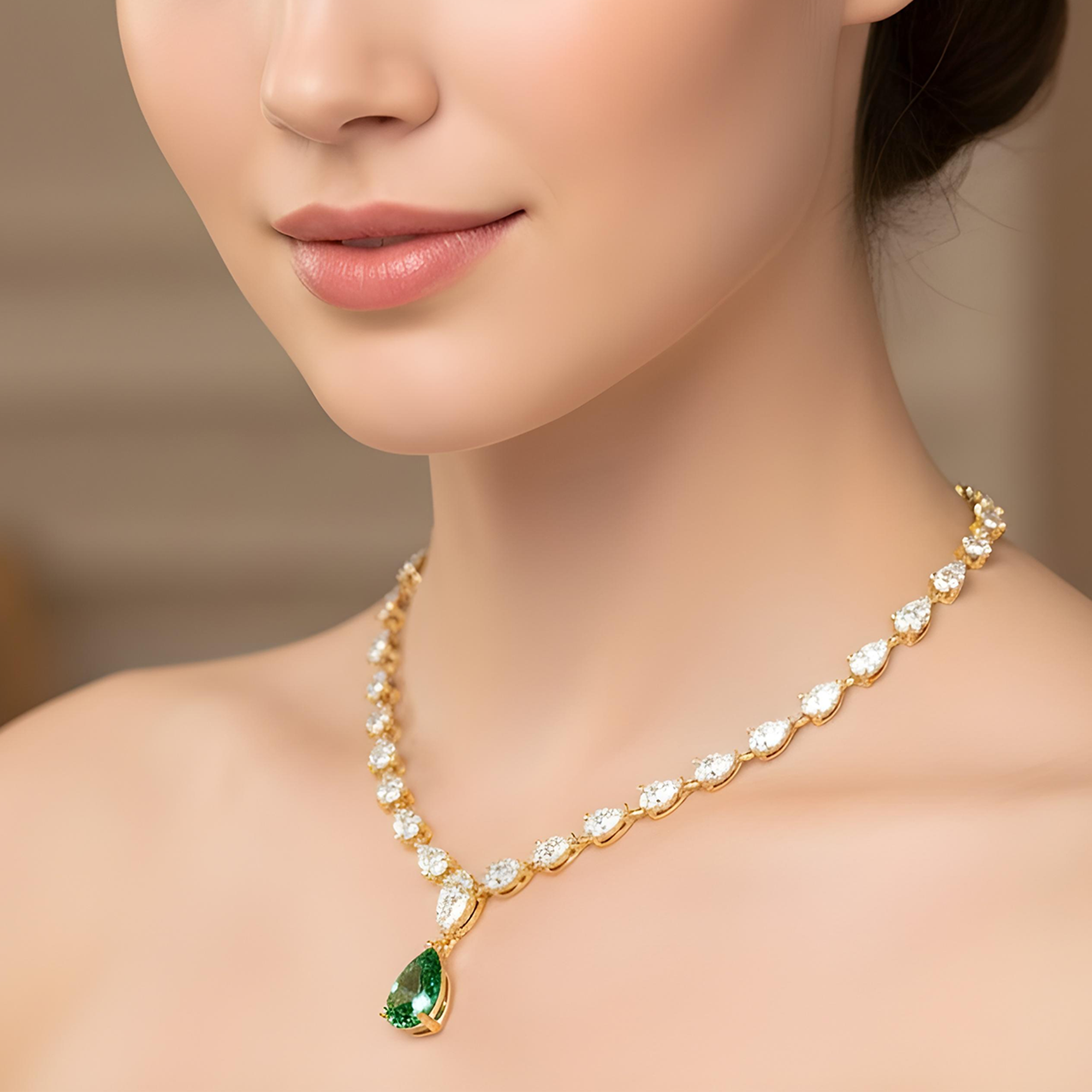 IGI Platinum Pear Cut Fancy Vivid Blueish Green Diamond Drop Necklace 49.43ctw