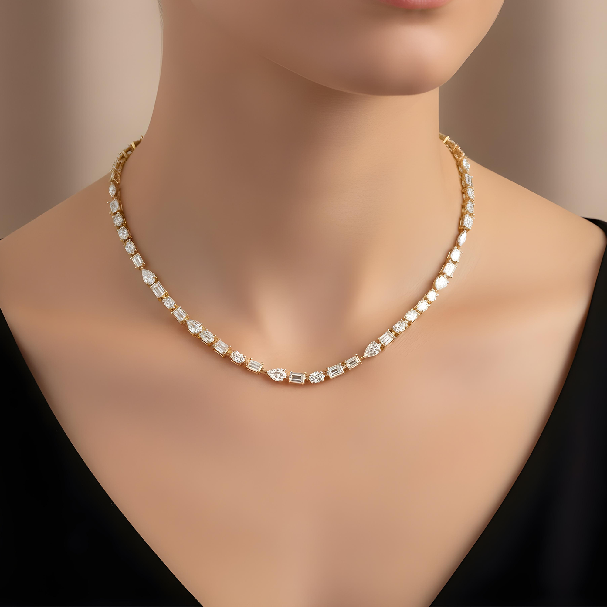 14K Rose Gold Multi Cut Diamond Satellite Necklace 28.19ct