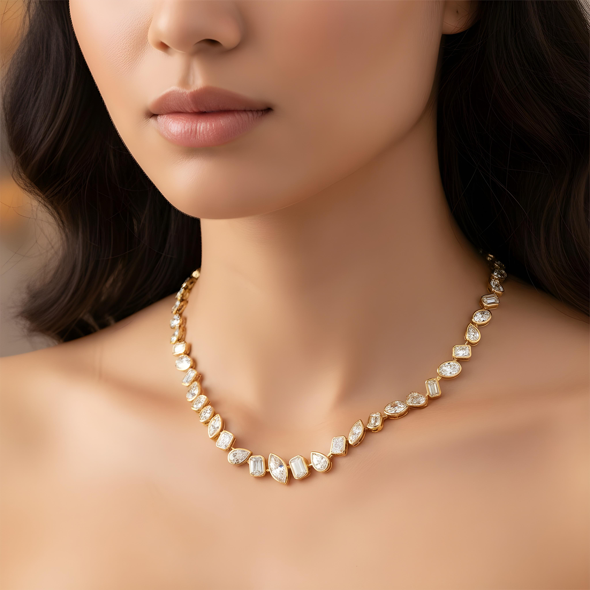 Platinum Bezel Set Multi Cut Diamond Satellite Chain 58.91ct
