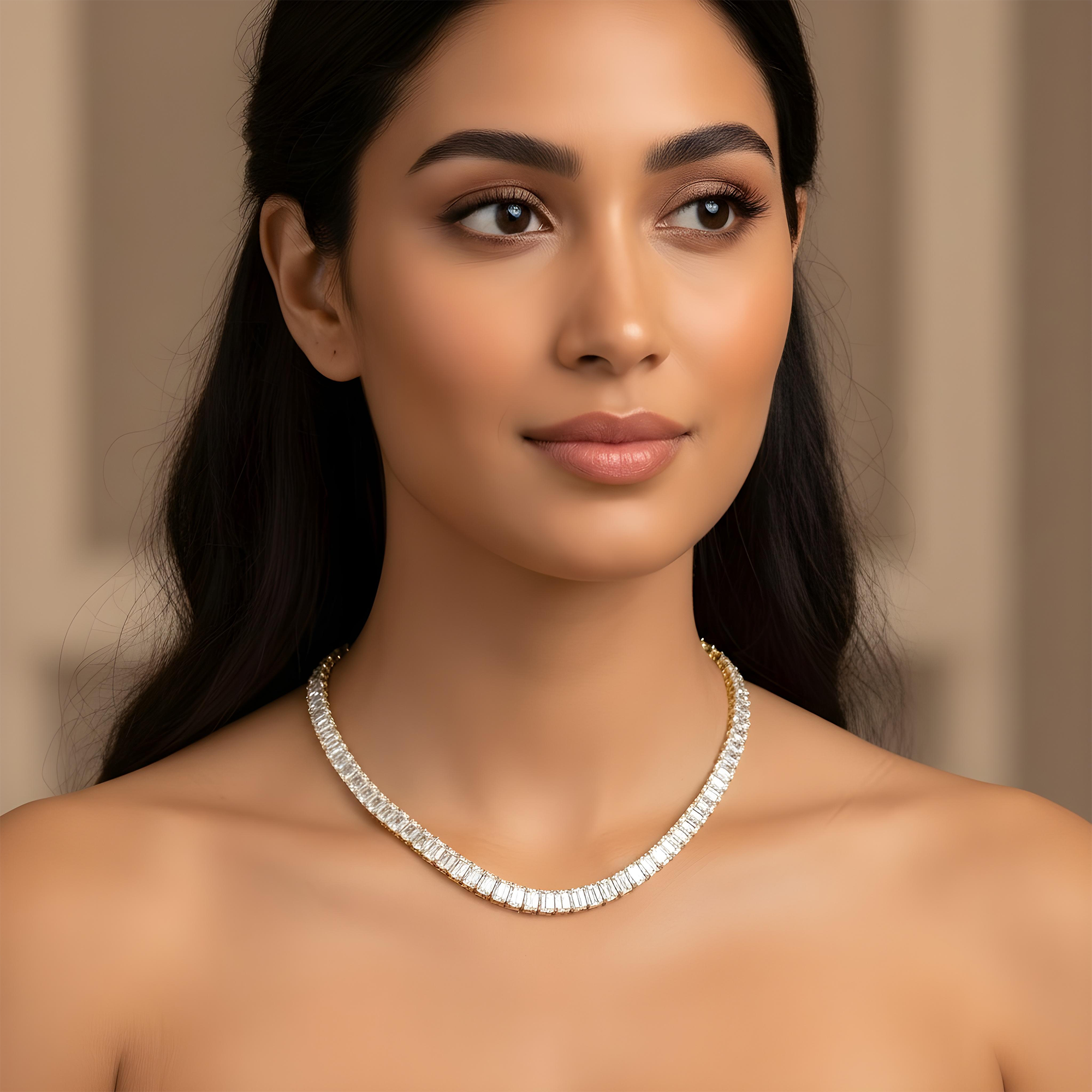 14K White Gold Emerald Cut Diamond Tennis Necklace 48.35ct