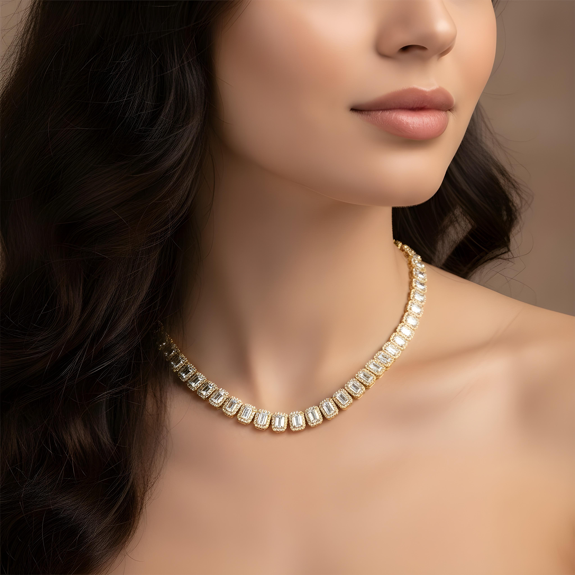 14K White Gold Round & Emerald Cut Diamond Tennis Chain 40.38ct