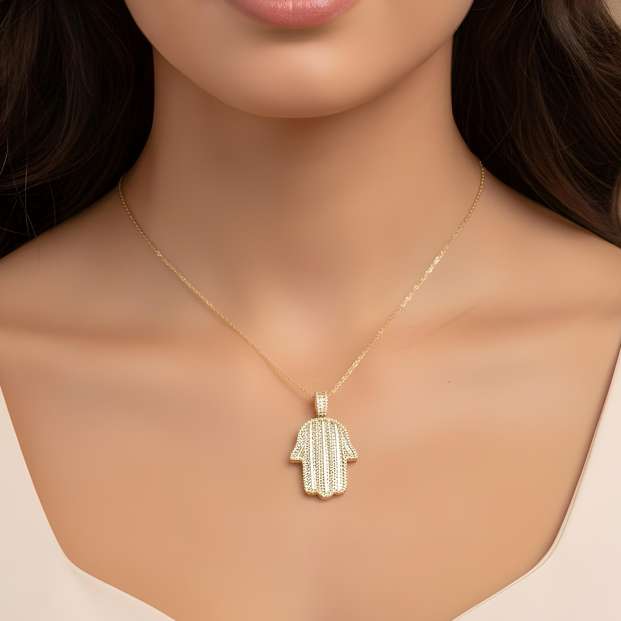 14K Rose Gold Baguette & Round Diamond Hamsa Pendant 3.52ct