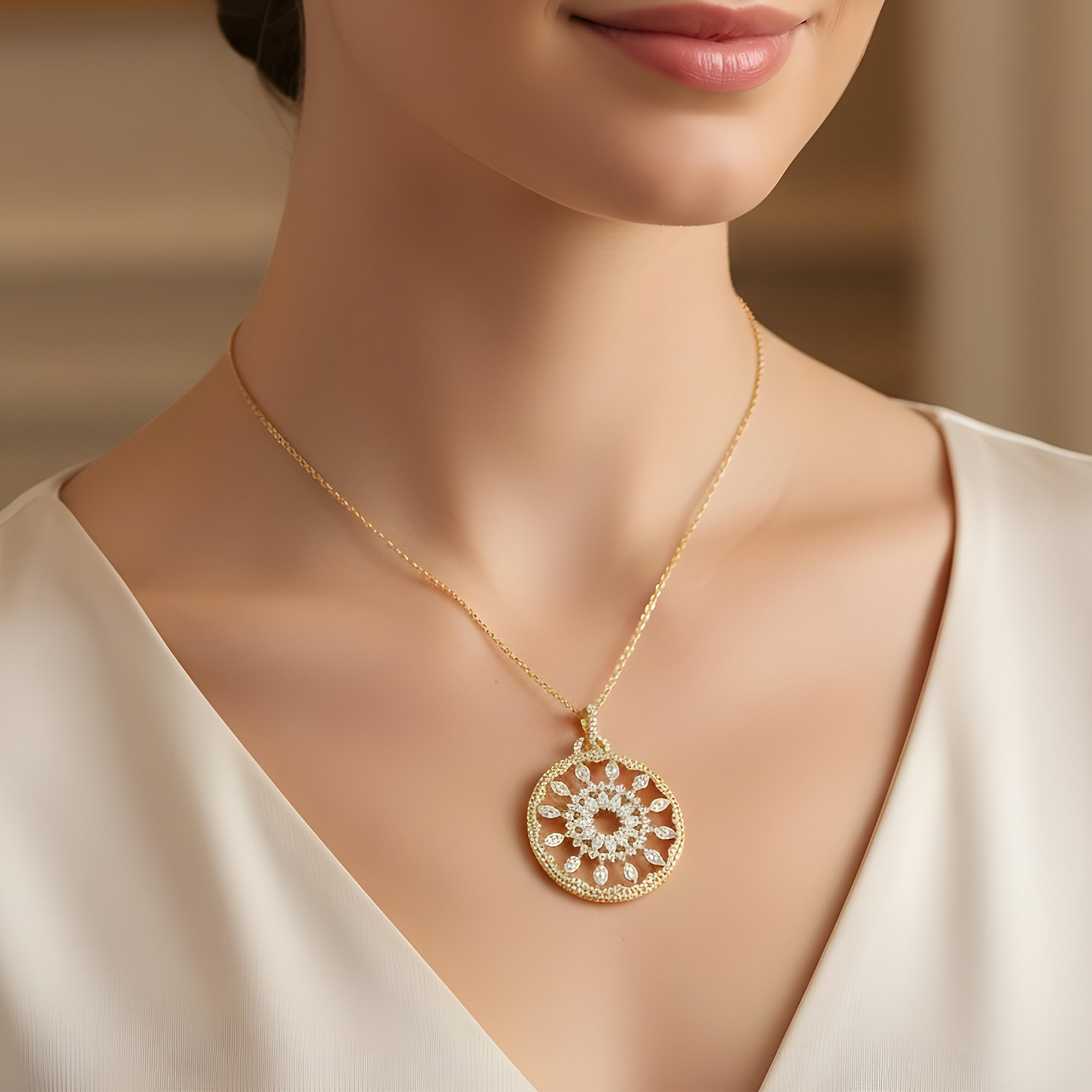 14K White Gold Marquise & Round Diamond Dream Catcher Necklace 3.69ct