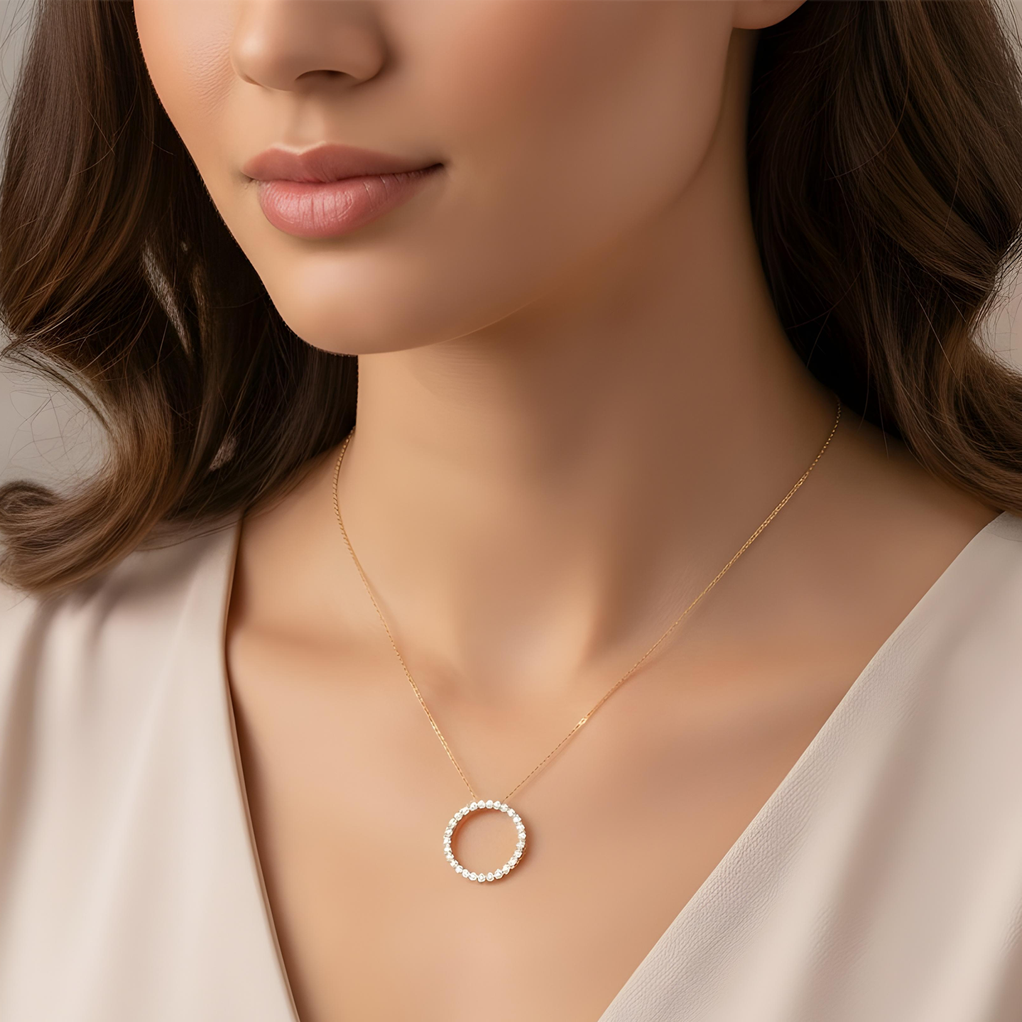 14K White Gold Round Diamond Karma Circle Necklace 6.0ct