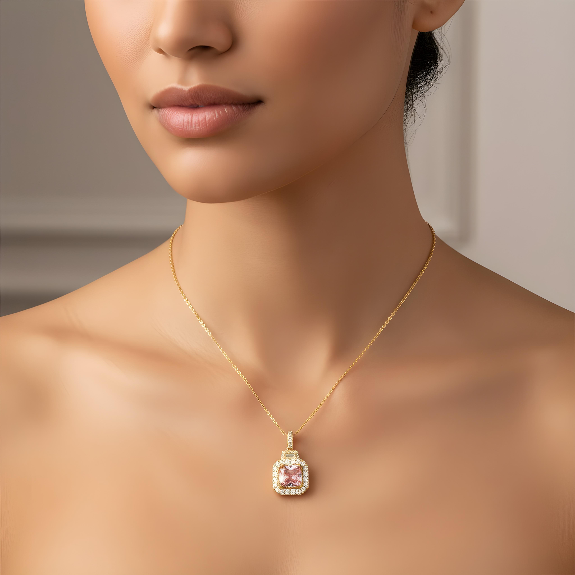 14K White Gold Fancy Pink Cushion Diamond Pendant & Chain Necklace 3.98ctw