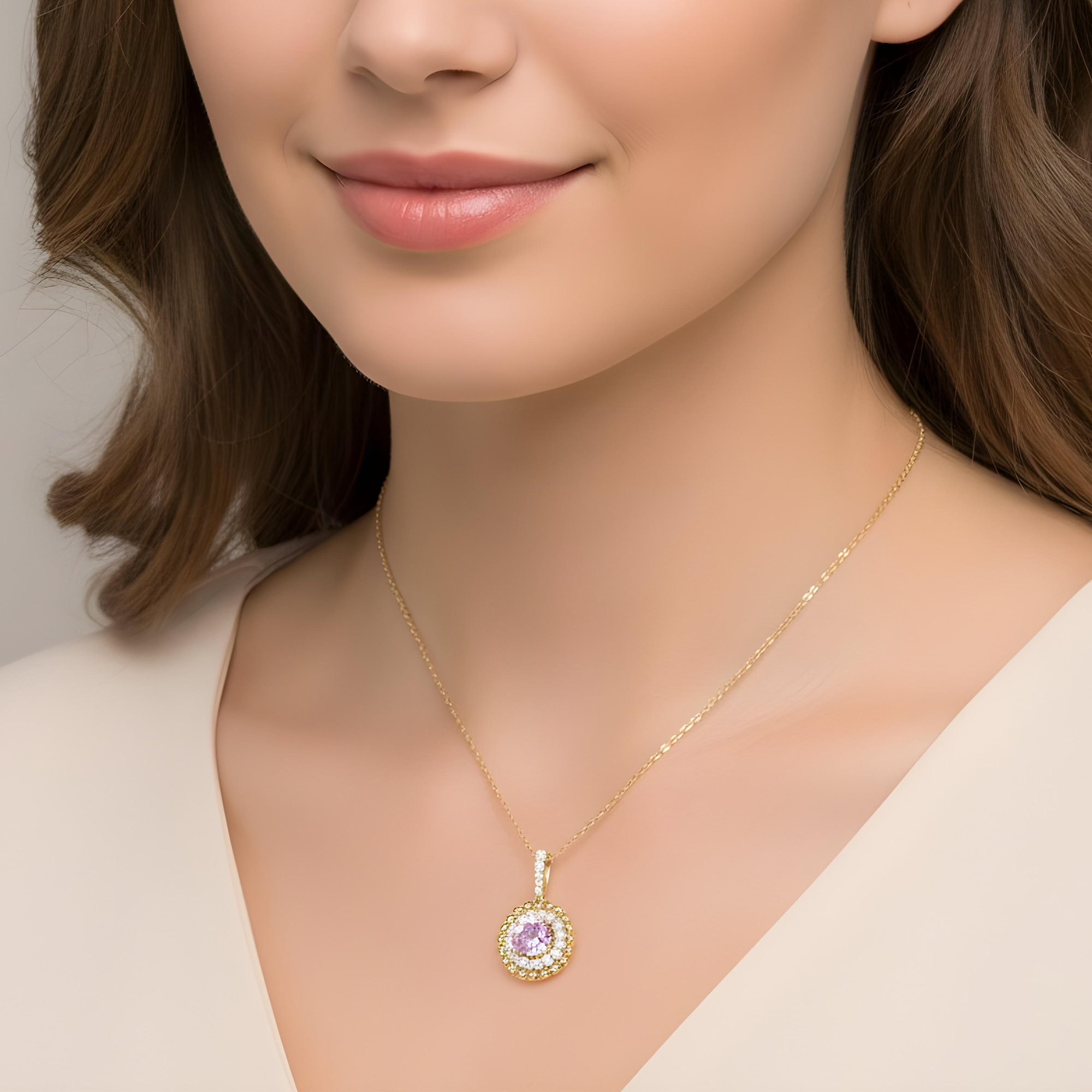 14K & 18K White Gold Round Pink Sapphire & Diamond Necklace