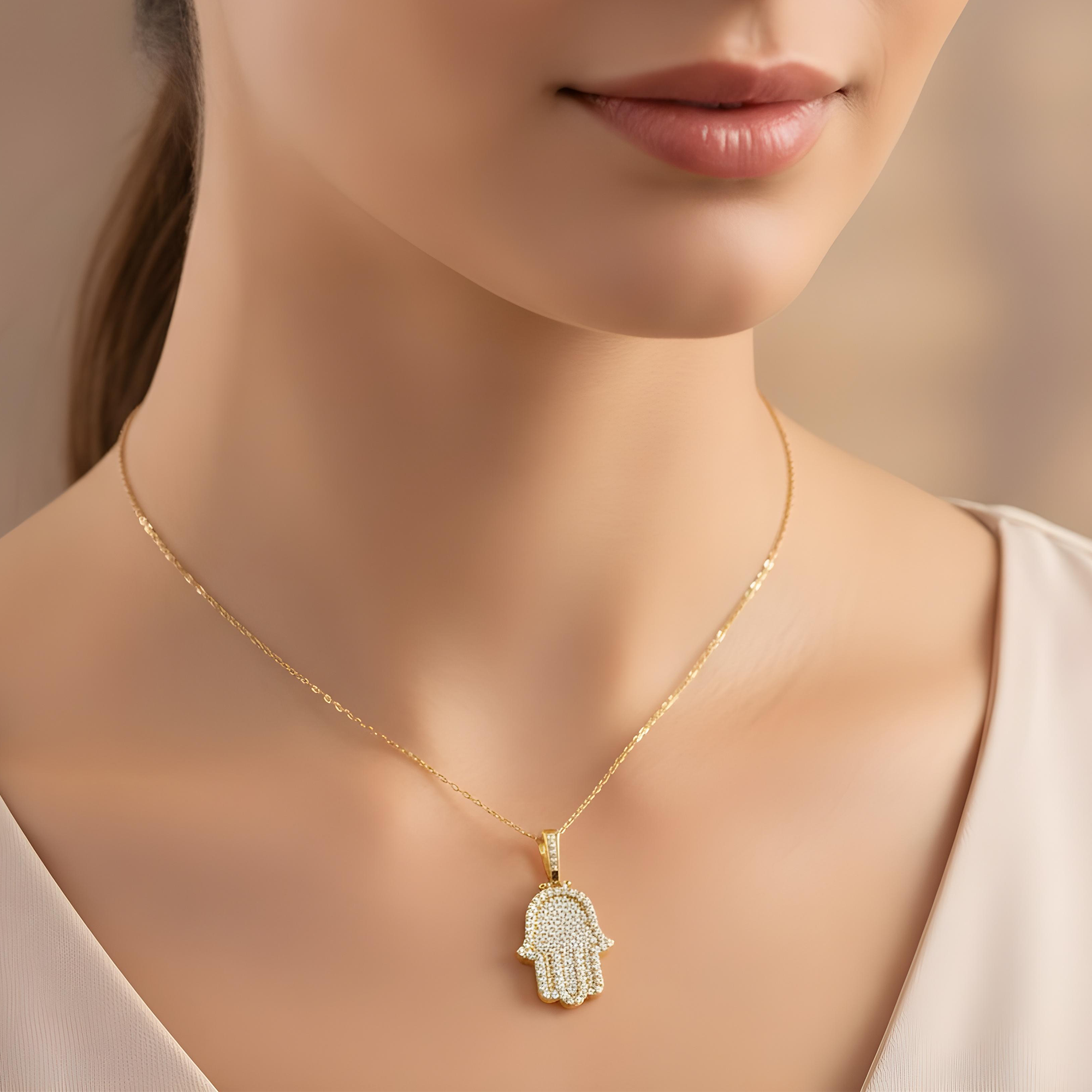 14K Rose Gold Round Diamond Bilevel Hamsa Pendant 3.34ct