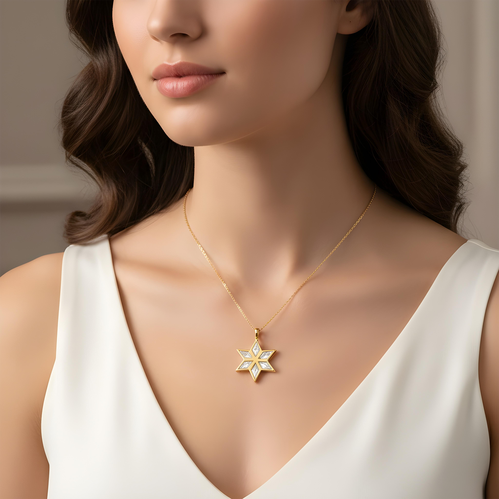14K White Gold Star Of David Pendant & Chain Necklace 6.07ct