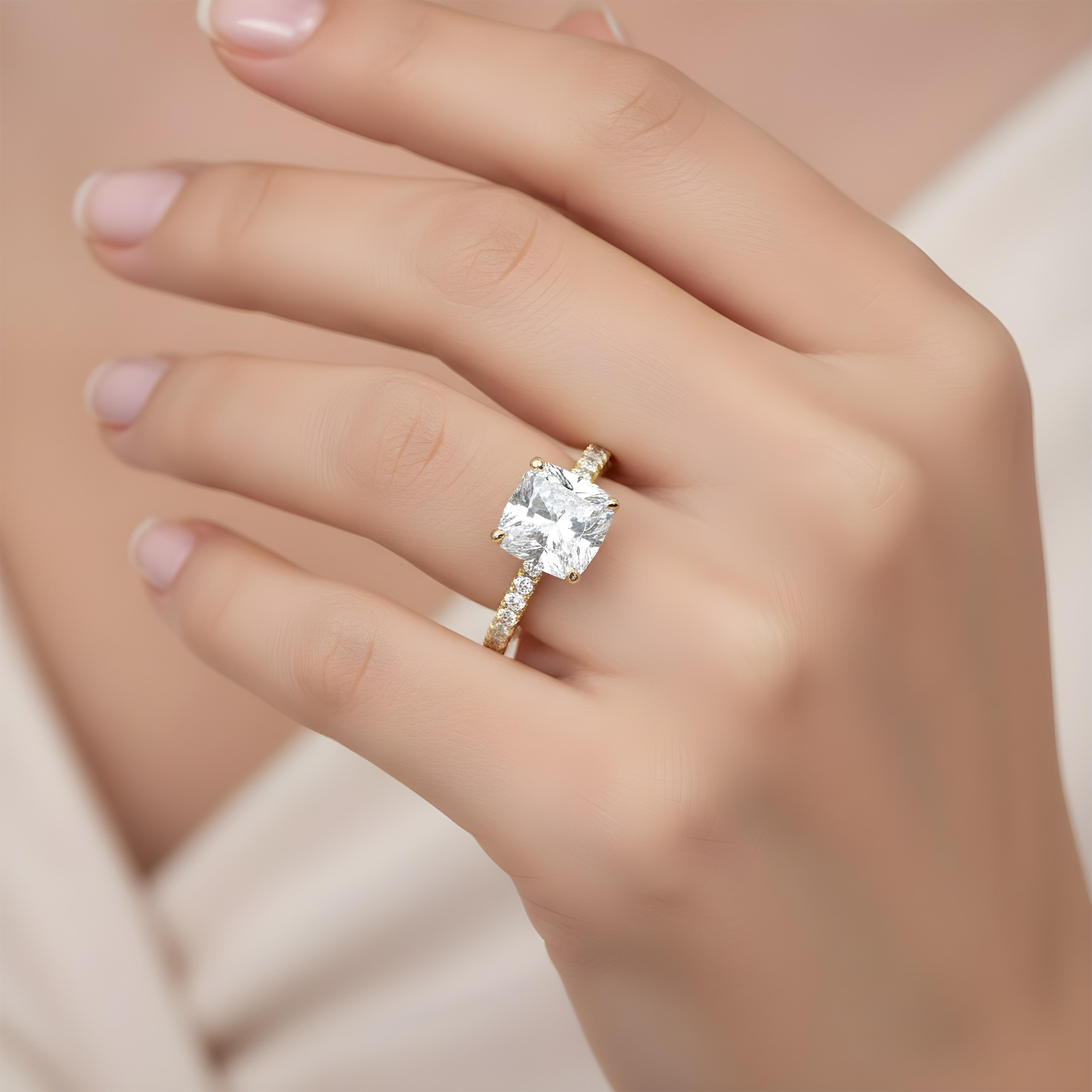 GIA 18K White Gold 2.08ct Cushion Cut Diamond Engagement Ring 2.62ctw