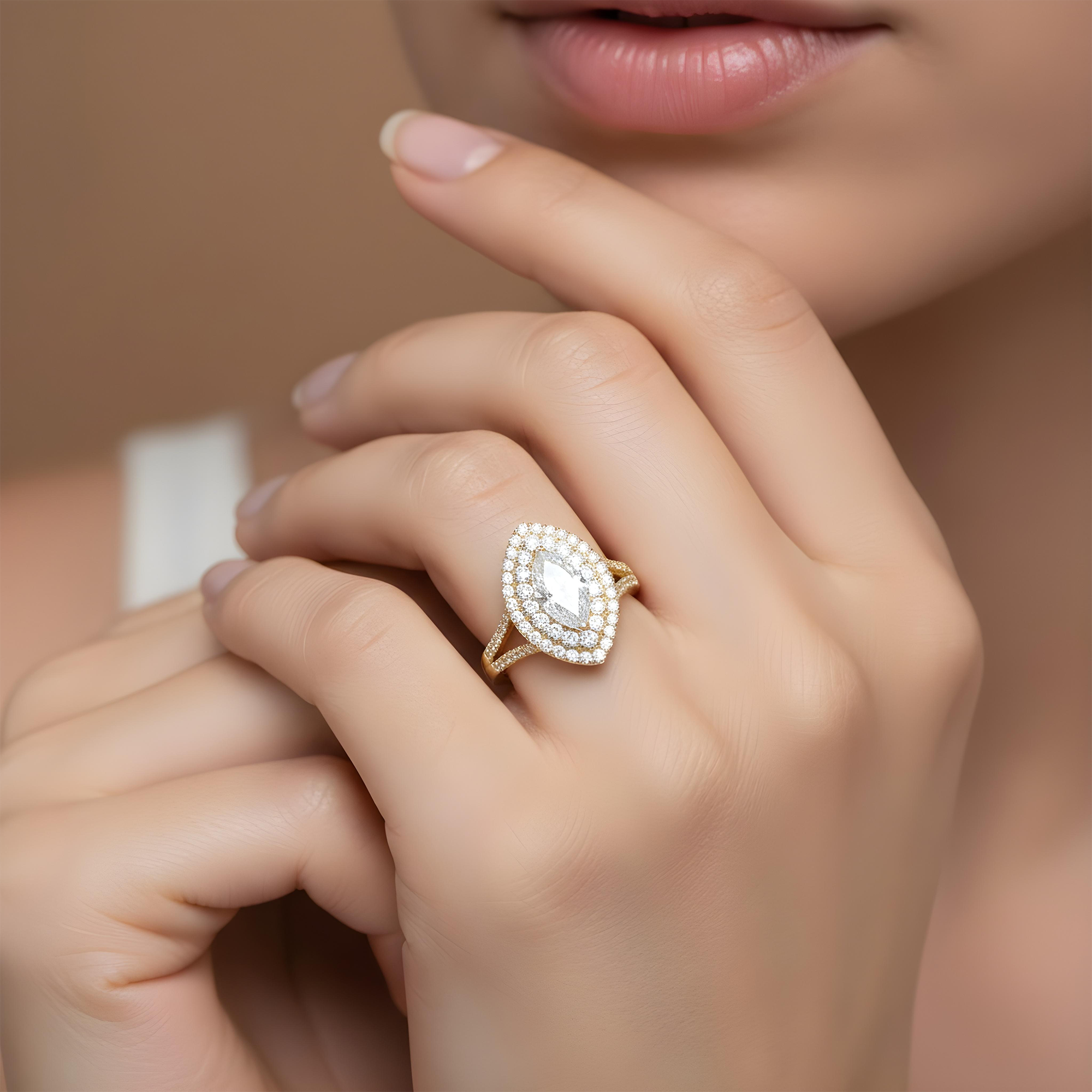 14K White Gold 2.01ct Marquise Cut Diamond Engagement Ring 3.13ctw