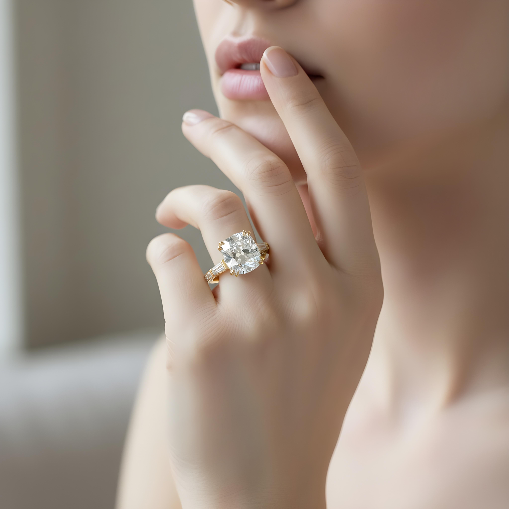 GIA 18K White Gold 5.83ct Cushion Cut Triple Diamond Engagement Ring 7.33ctw