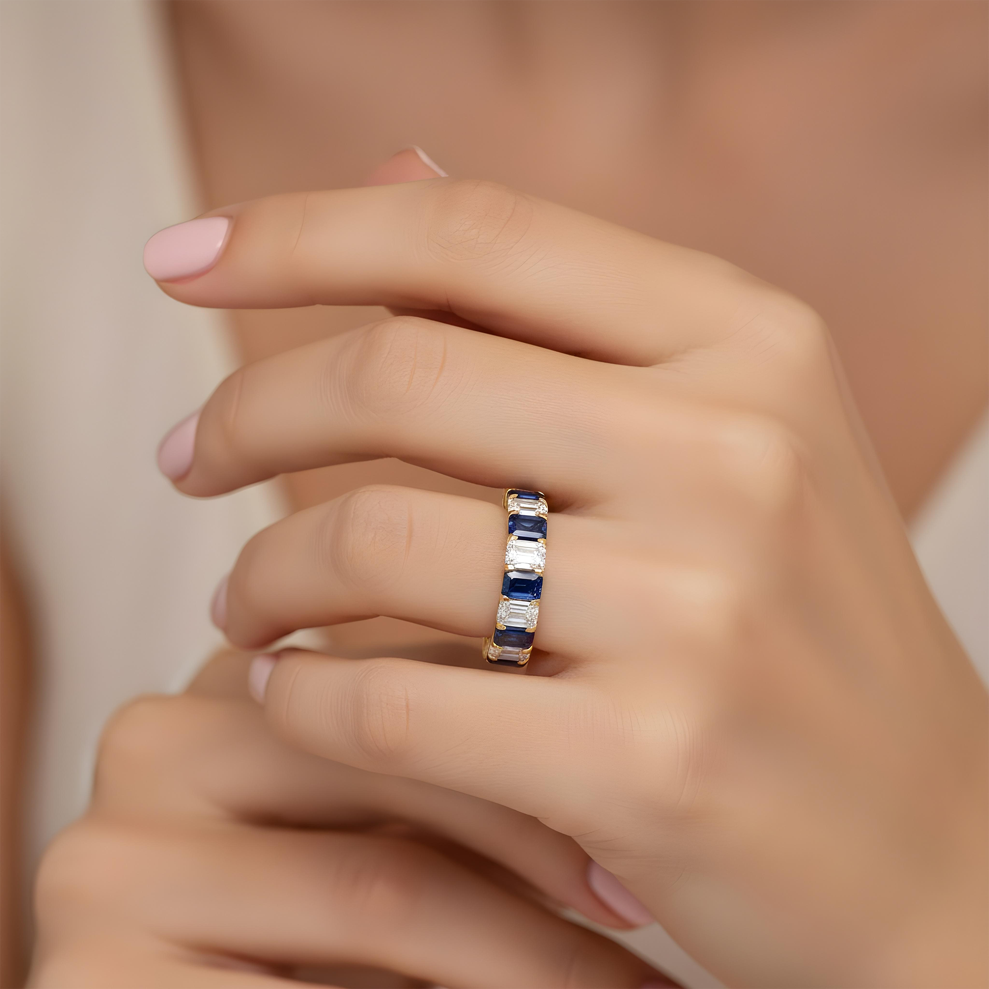 14K White Gold Emerald Cut Diamond & Sapphire Eternity Ring (size 7)