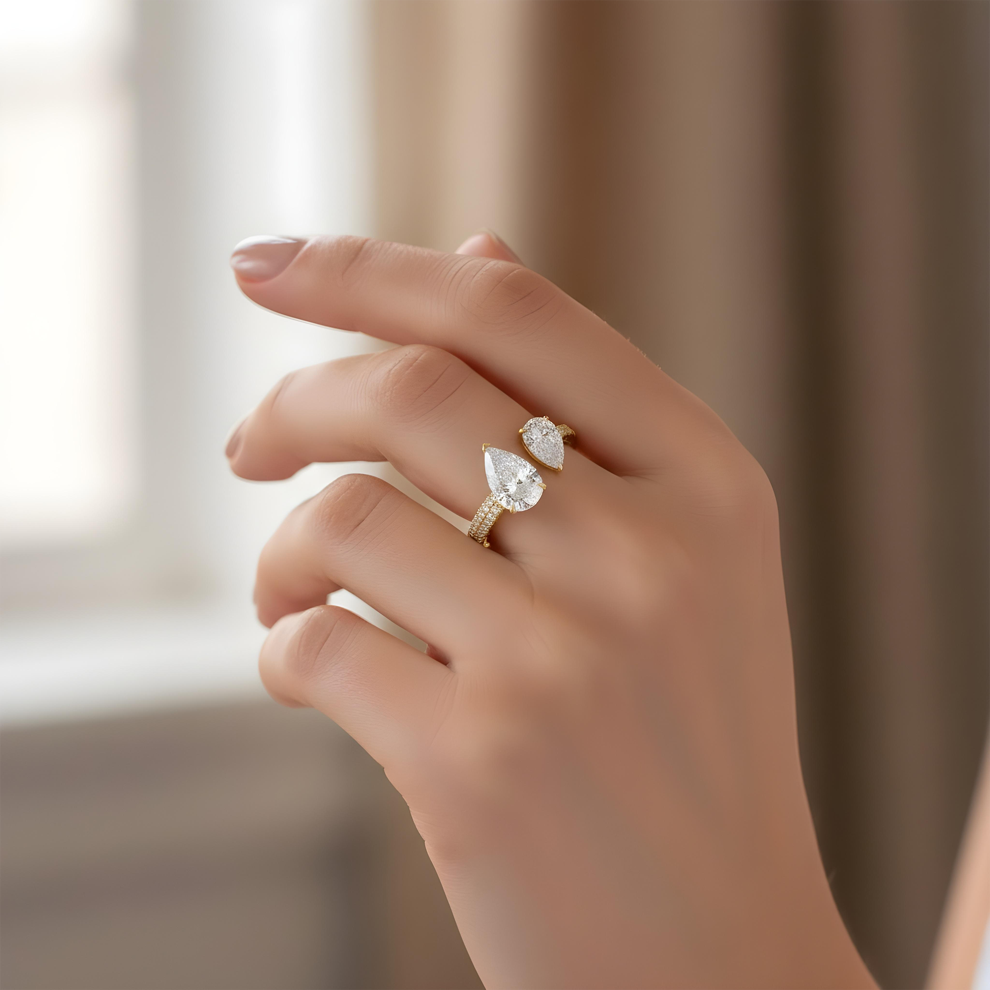 14K White Gold Double Pear Cut Diamond Toi et Moi Ring 2.97ctw