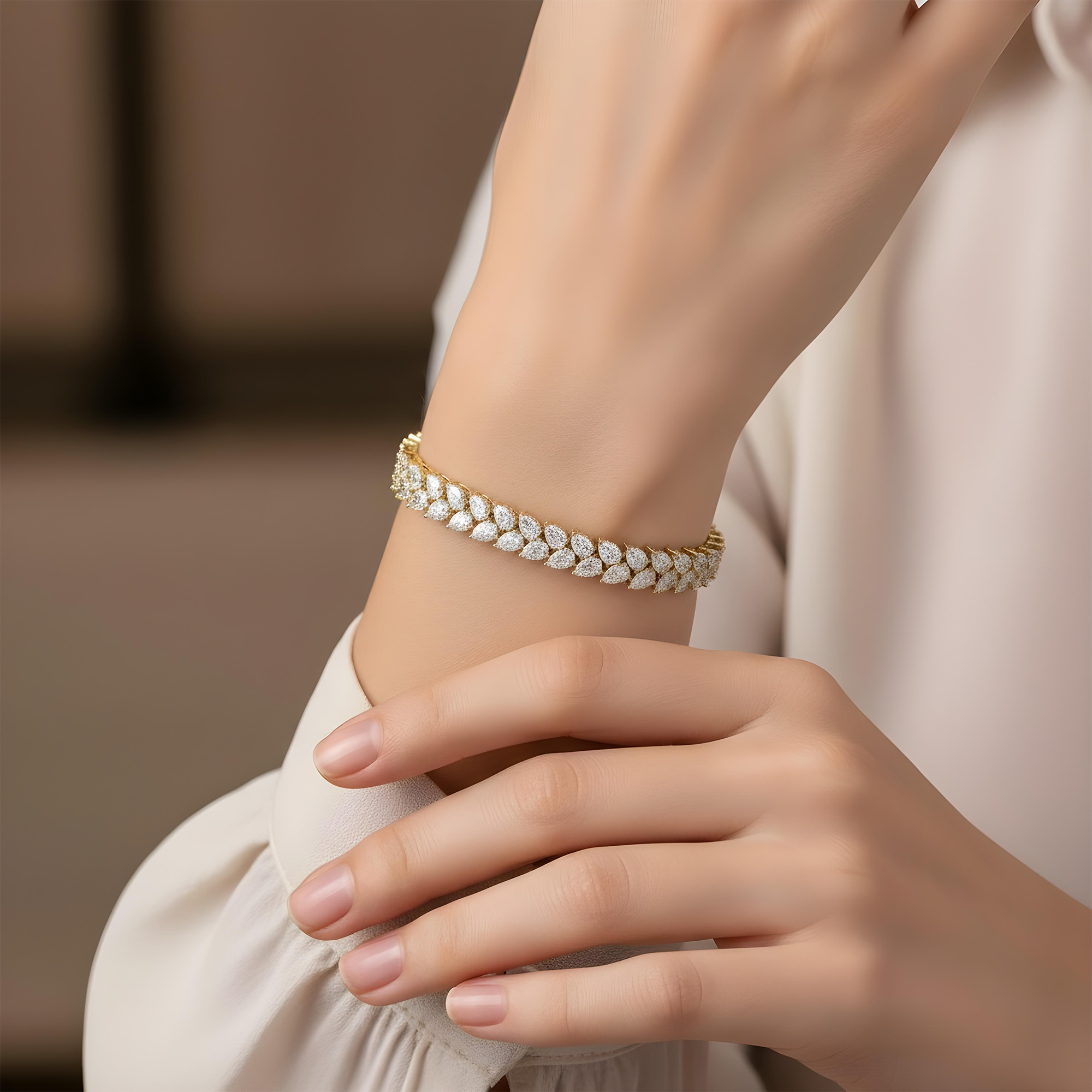 14K White Gold Pear Cut Diamond Bracelet 22.45ct