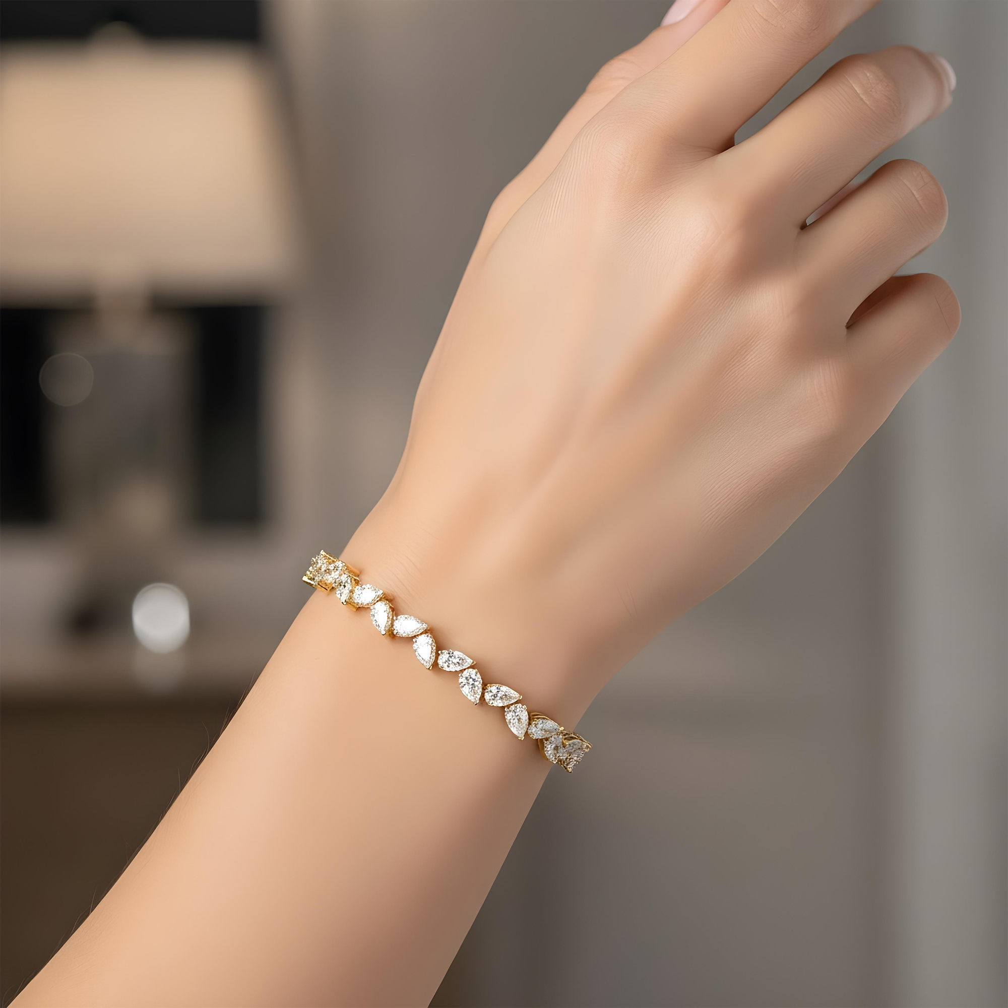 14K White Gold Pear Cut Diamond Bracelet 10.49ct