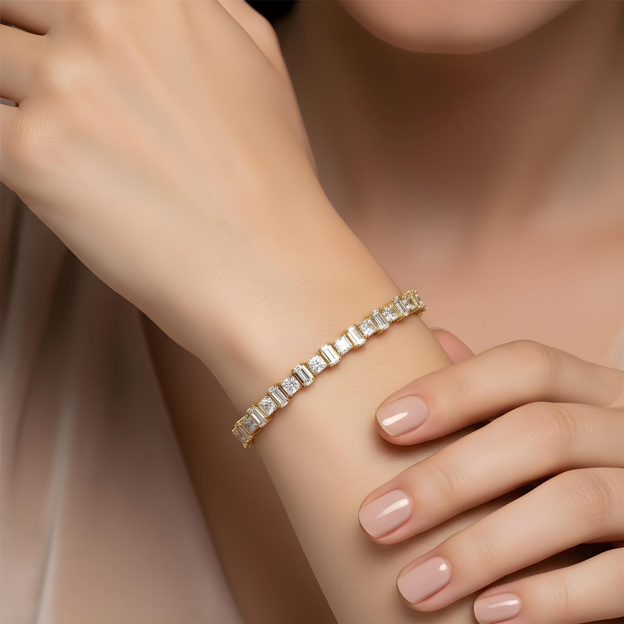 14K White Gold Emerald & Radiant Cut Diamond Bracelet 13.72ctw