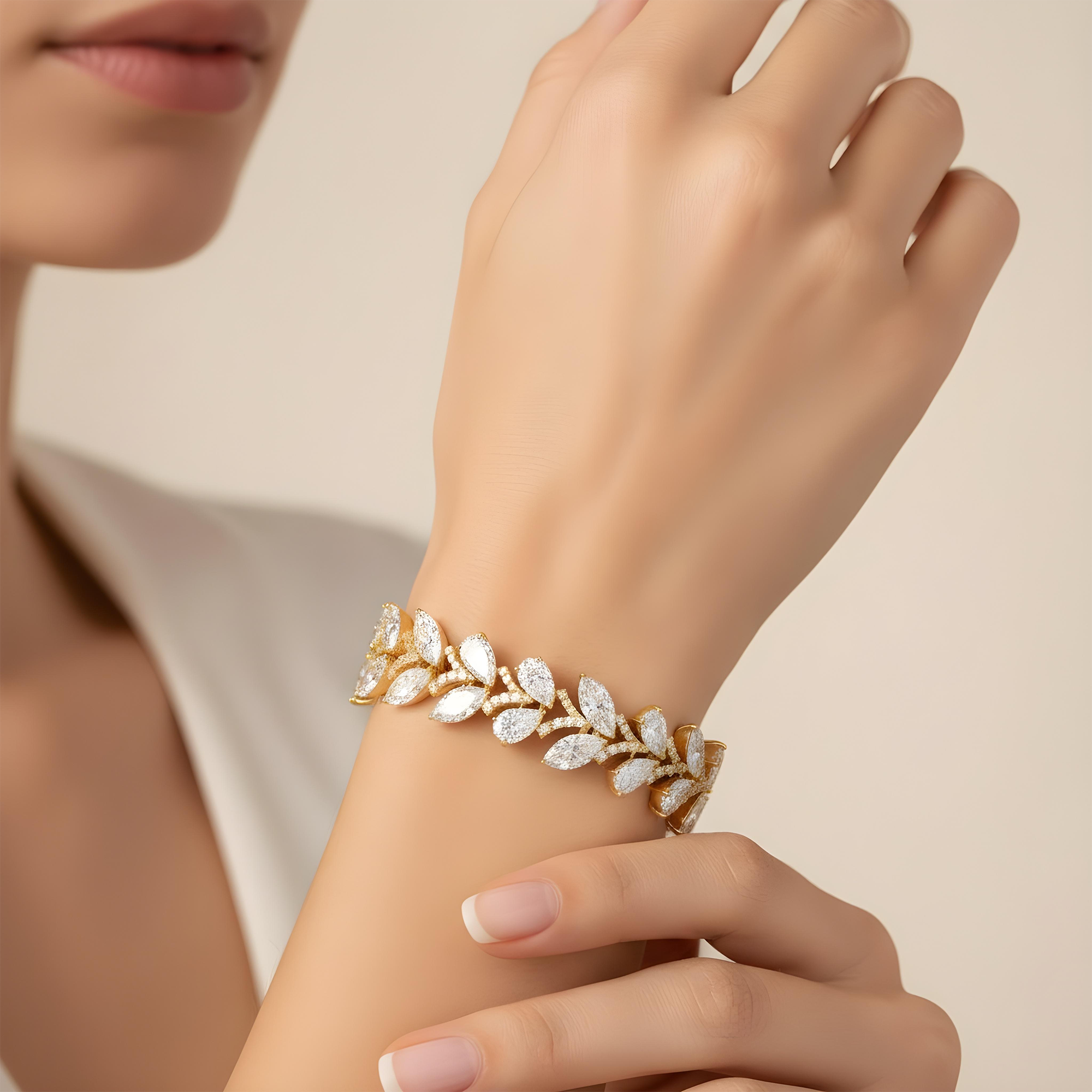 14K White Gold Combination Cut Diamond Bracelet 31.66ctw