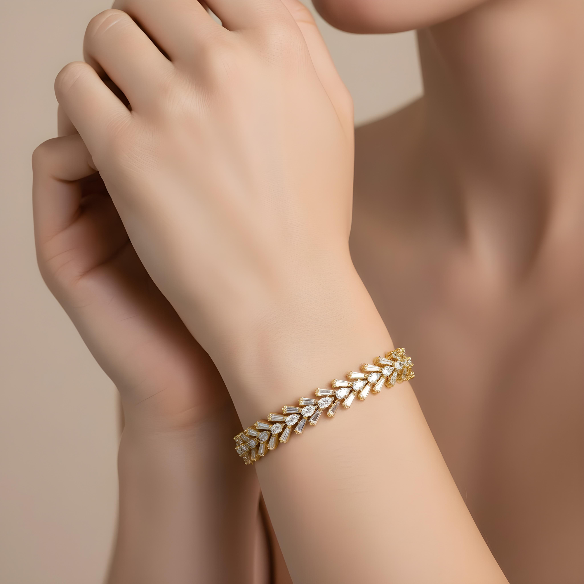 14K White Gold Pear & Baguette Cut Diamond Bracelet 10.42ctw