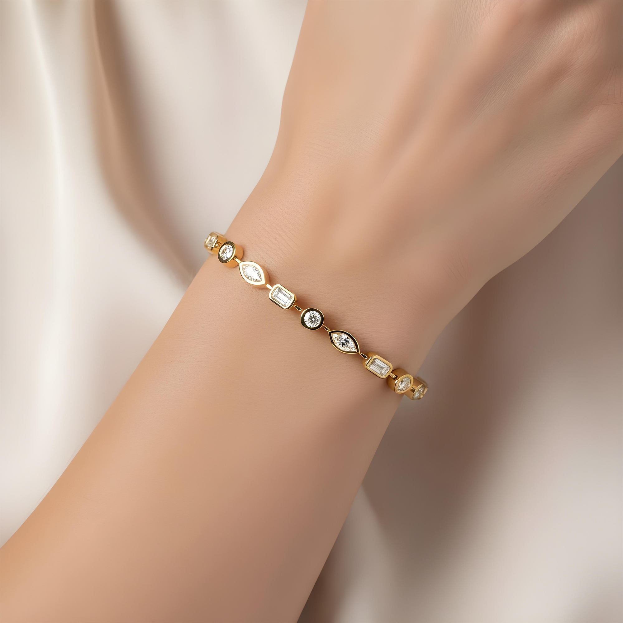 14K White Gold Bezel Set Multi Cut Diamond Satellite Bracelet 4.30ct
