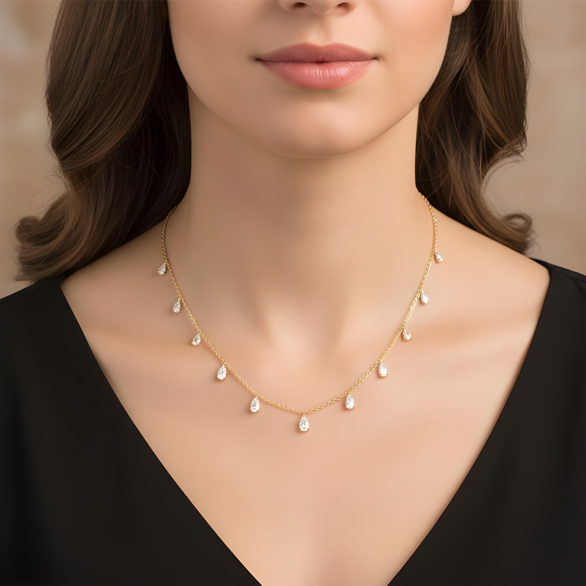 14K White Gold Pear Cut Diamond Satellite Drop Necklace 4.52ct