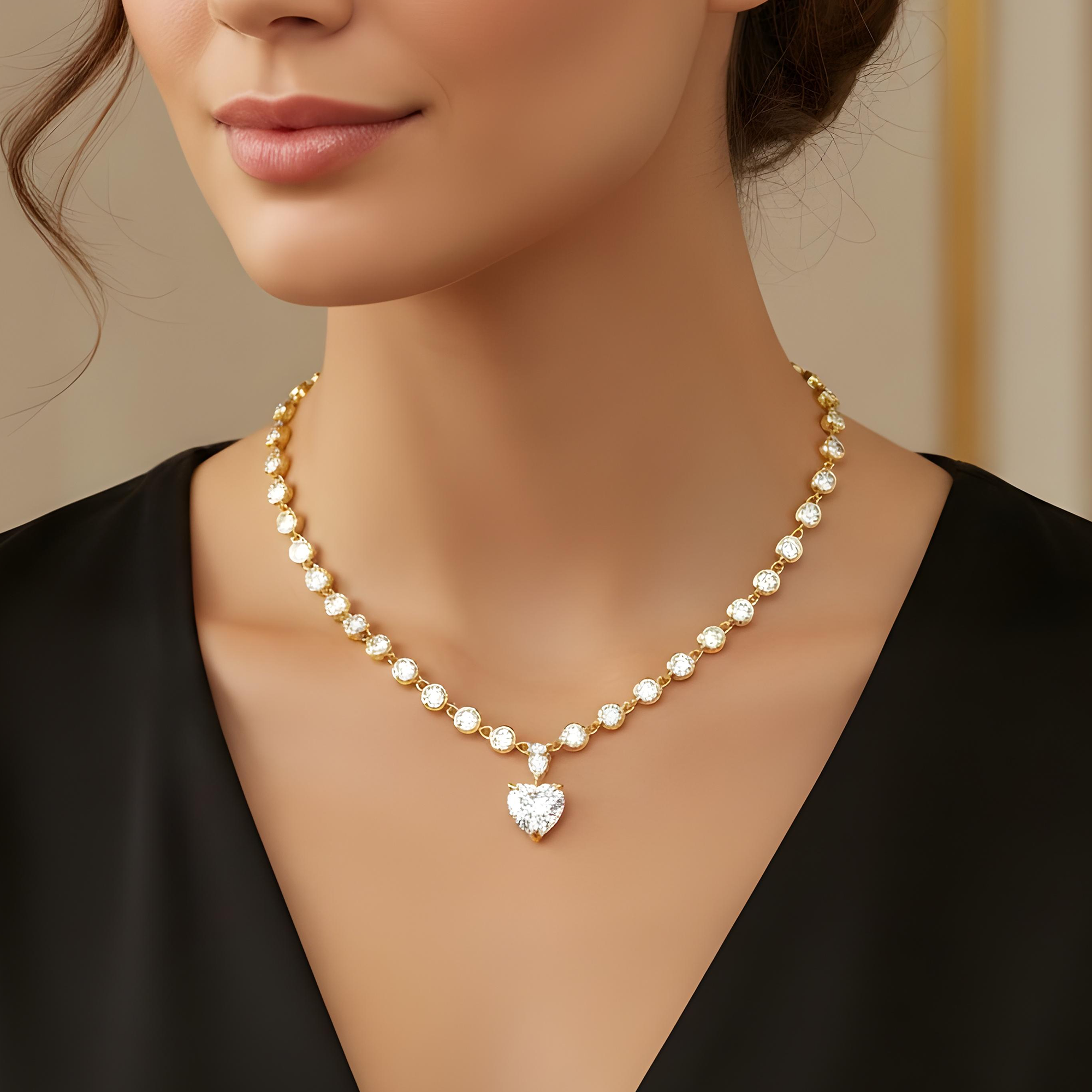 14K White Gold Round & Heart Cut Diamond Necklace 19.24ct