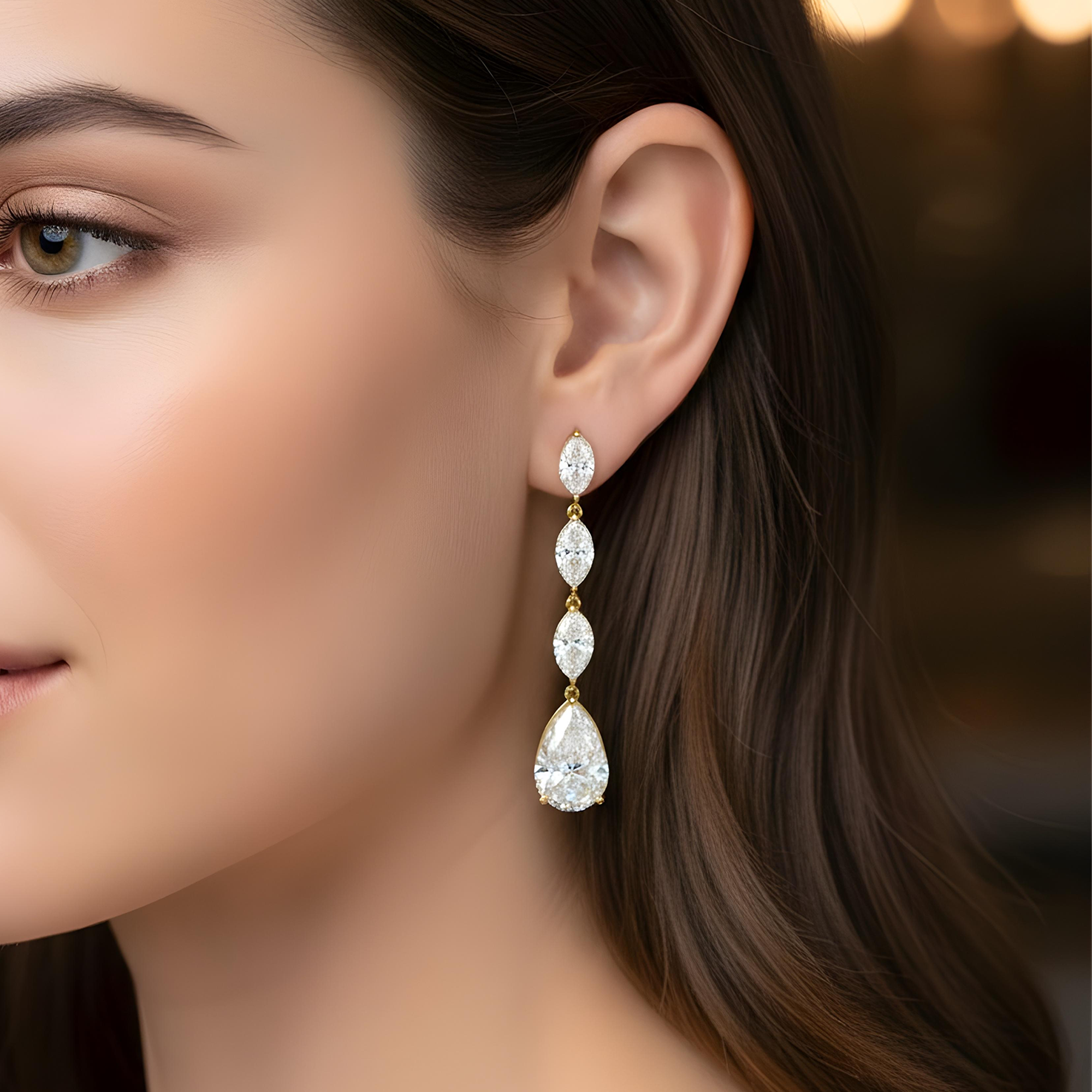 14K White Gold Marquise & Pear Cut Raindrop Earings 9.81ctw
