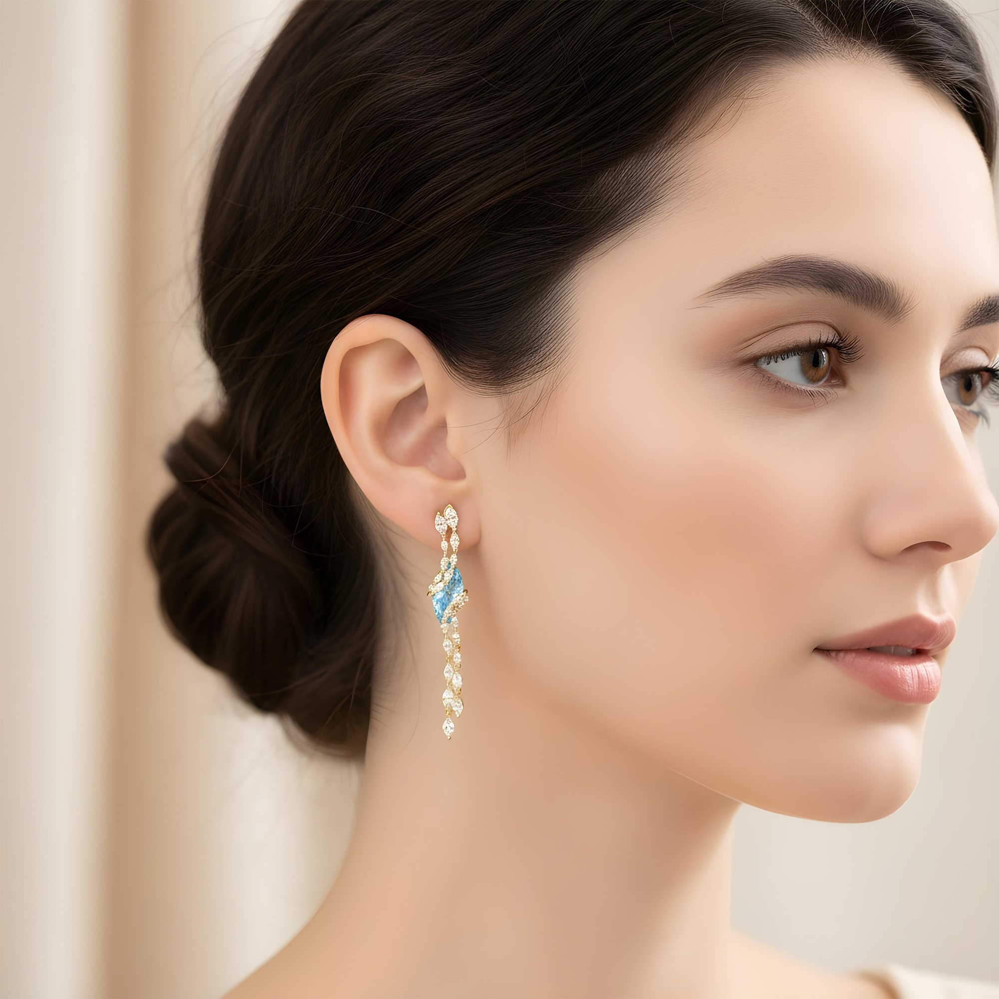 14K White Gold Marquise Cut Fancy Blue Diamond Drop Earrings 6.80ctw