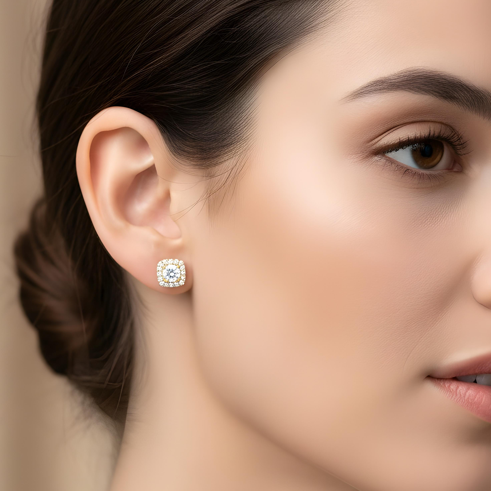 14K White Gold Square Shape Round Diamond Cluster Stud Earrings 2.83ctw