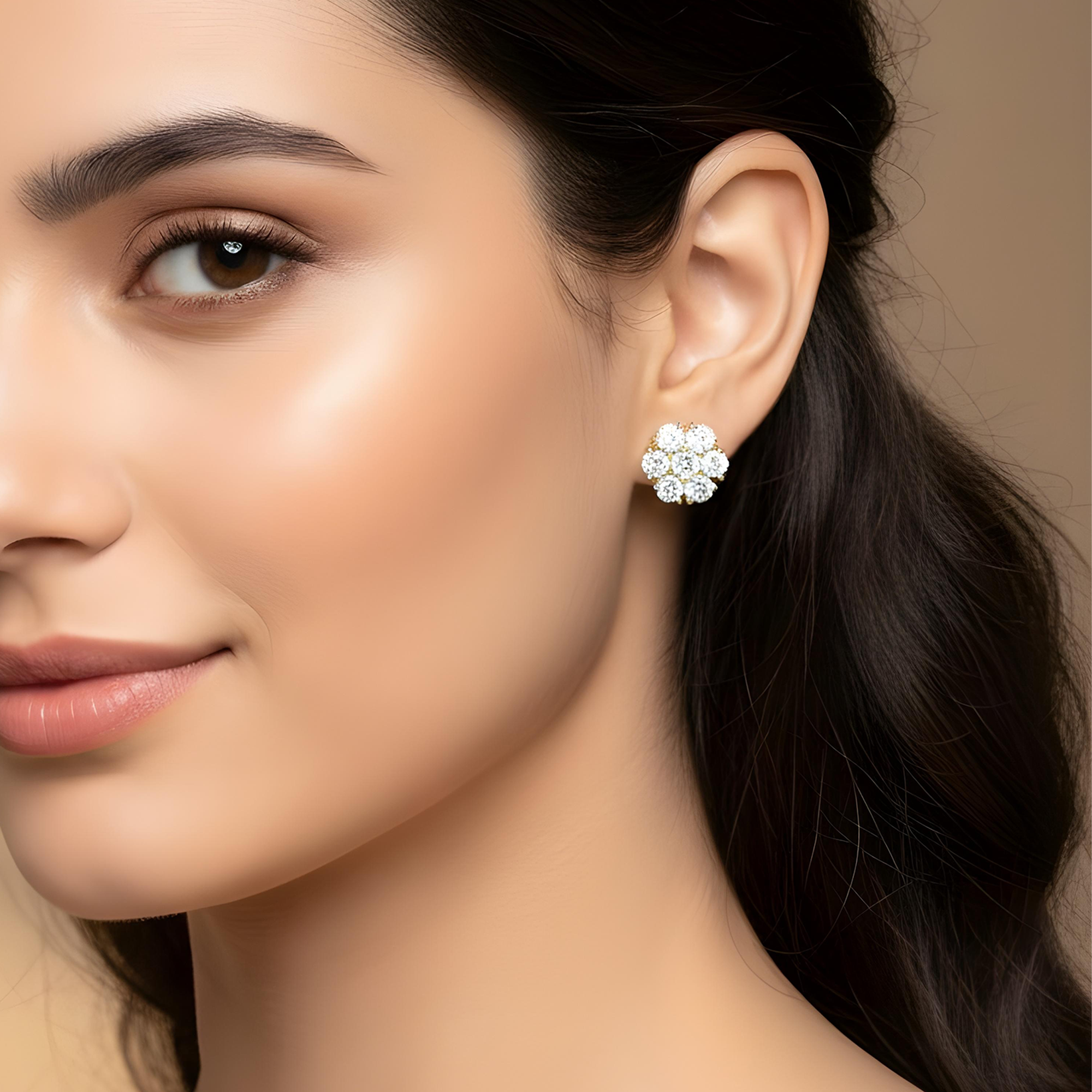 14K Rose Gold Round Diamond Cluster Stud Earrings 3.0ctw