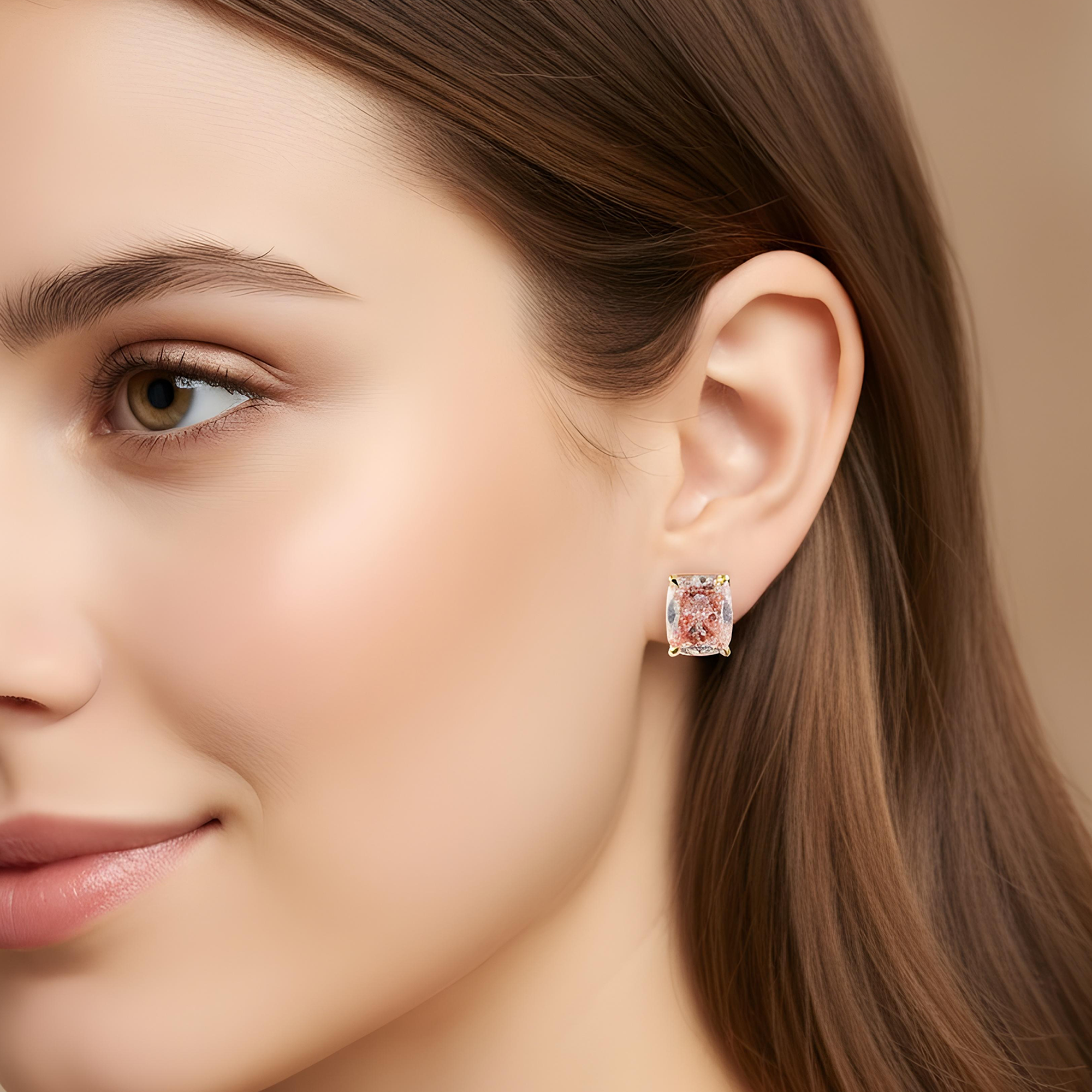 GIA 14K White Gold Solitaire Fancy Vivid Pink Cushion Diamond Stud Earrings 4.63ctw
