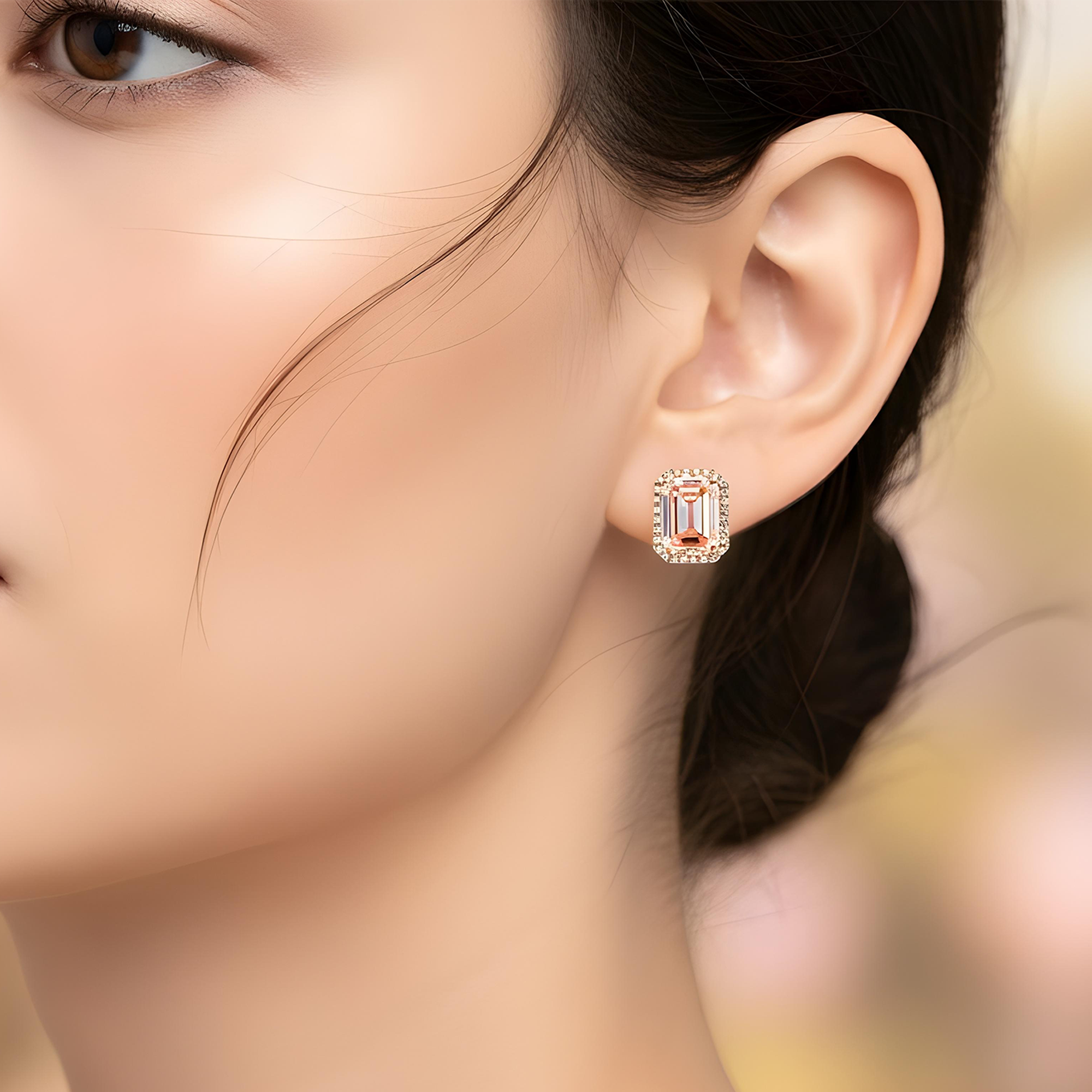 GIA 18K Rose Gold Emerald Cut Fancy Vivid Pink Diamond Stud Earrings 12.10ctw