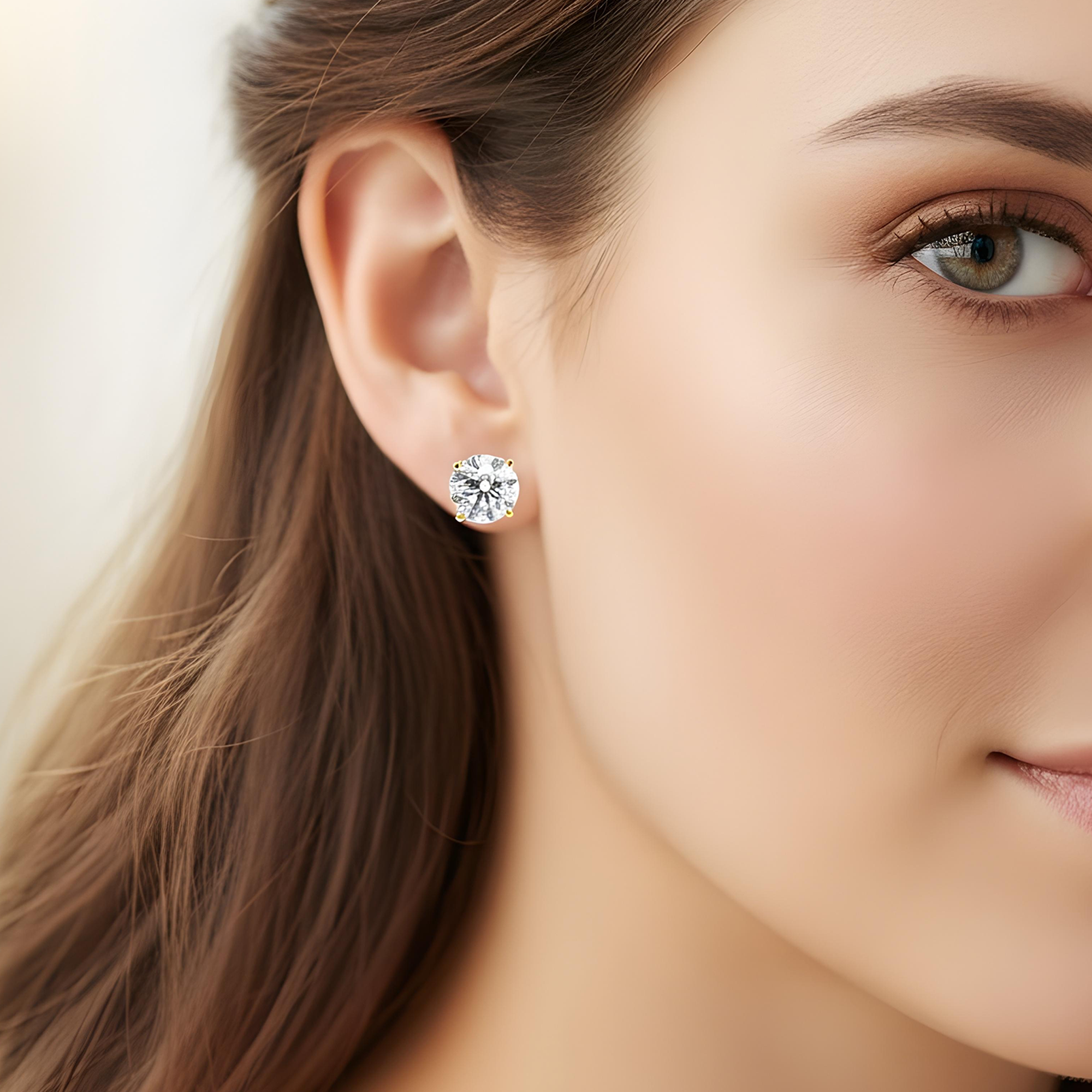 IGI 14K White Gold 2.0ct Each Soliaitre Round Diamond Stud Earrings 4.07ctw