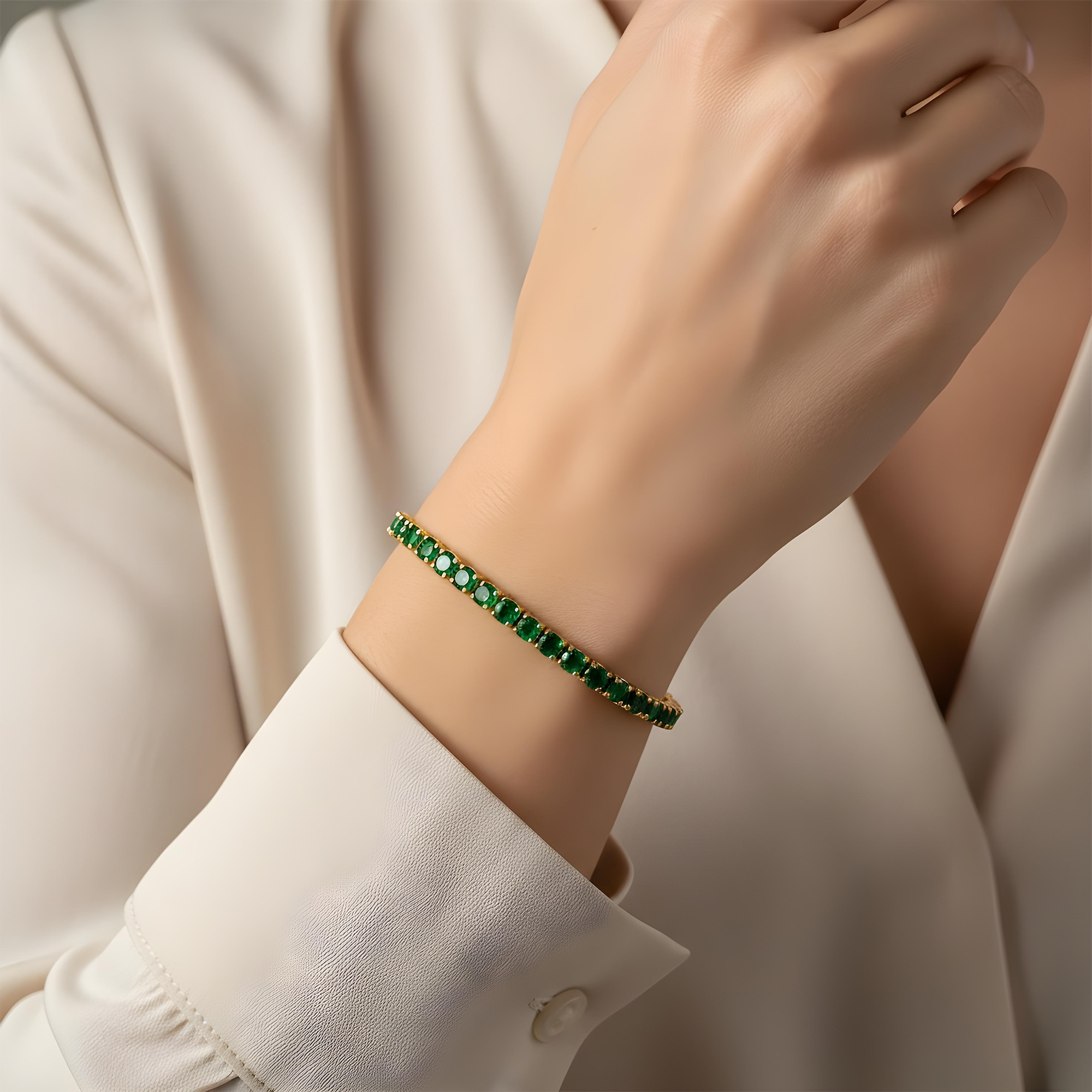 14K White Gold Round Emerald Tennis Bracelet 10.18ct