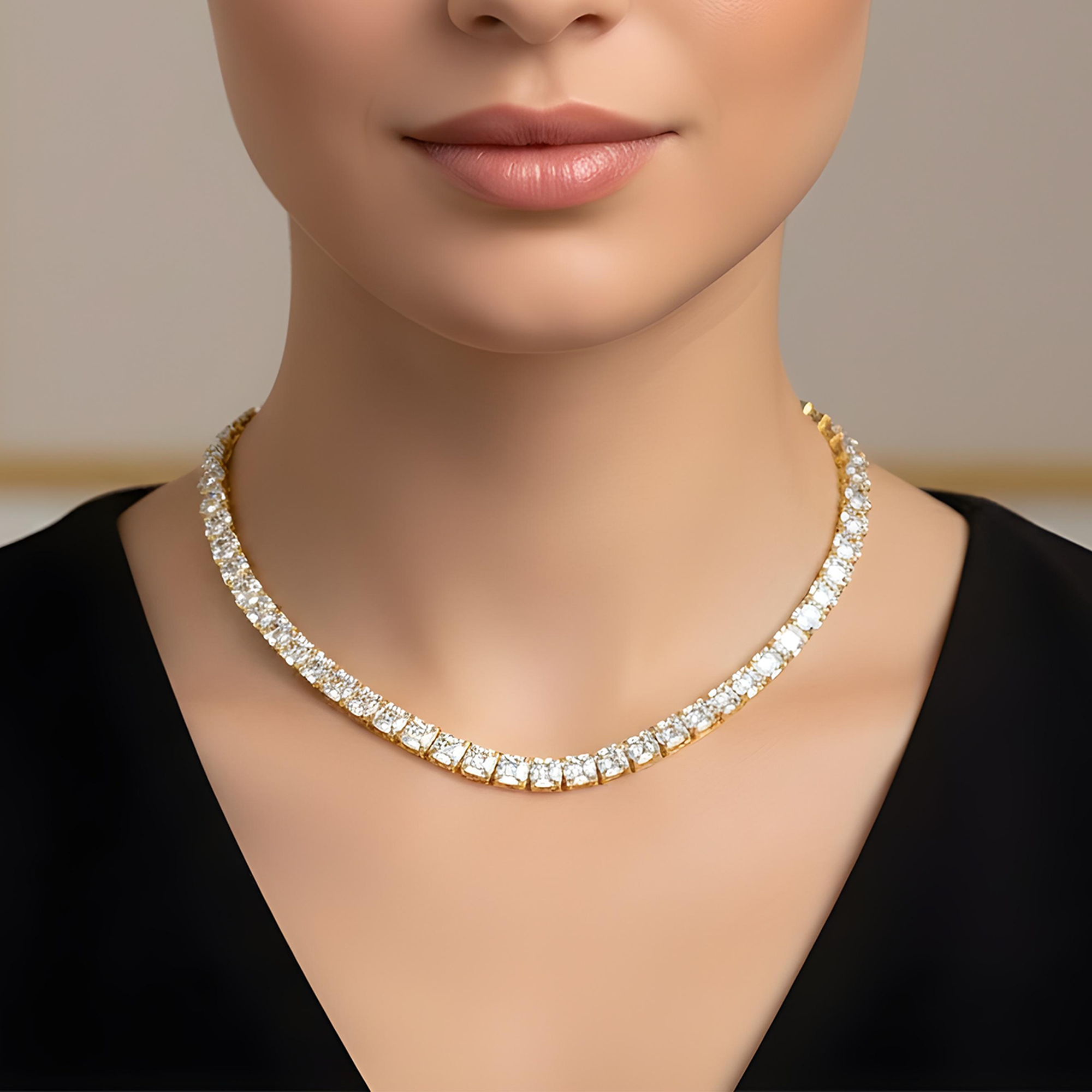 14K White Gold Asscher Cut Diamond Tennis Chain 97.15ct