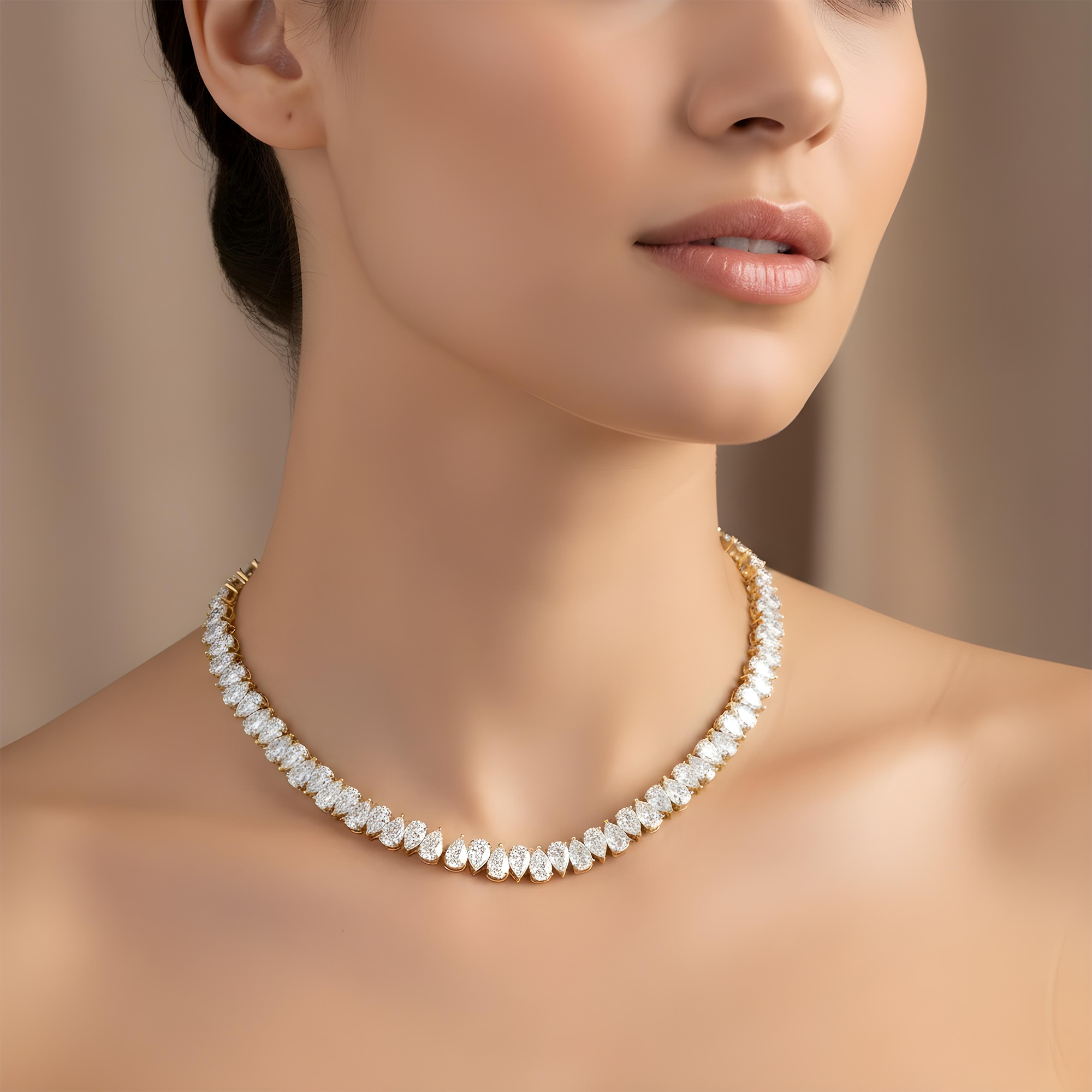 14K White Gold Pear Cut Diamond Tennis Chain 62.65ct