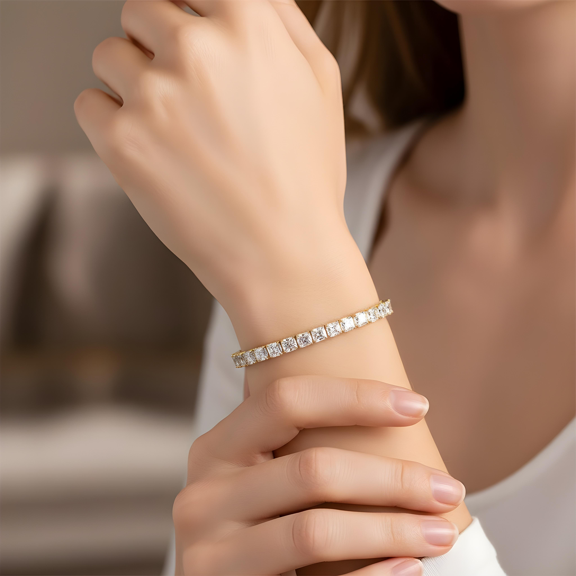 14K White Gold Asscher Cut Diamond Tennis Bracelet 32.90ct