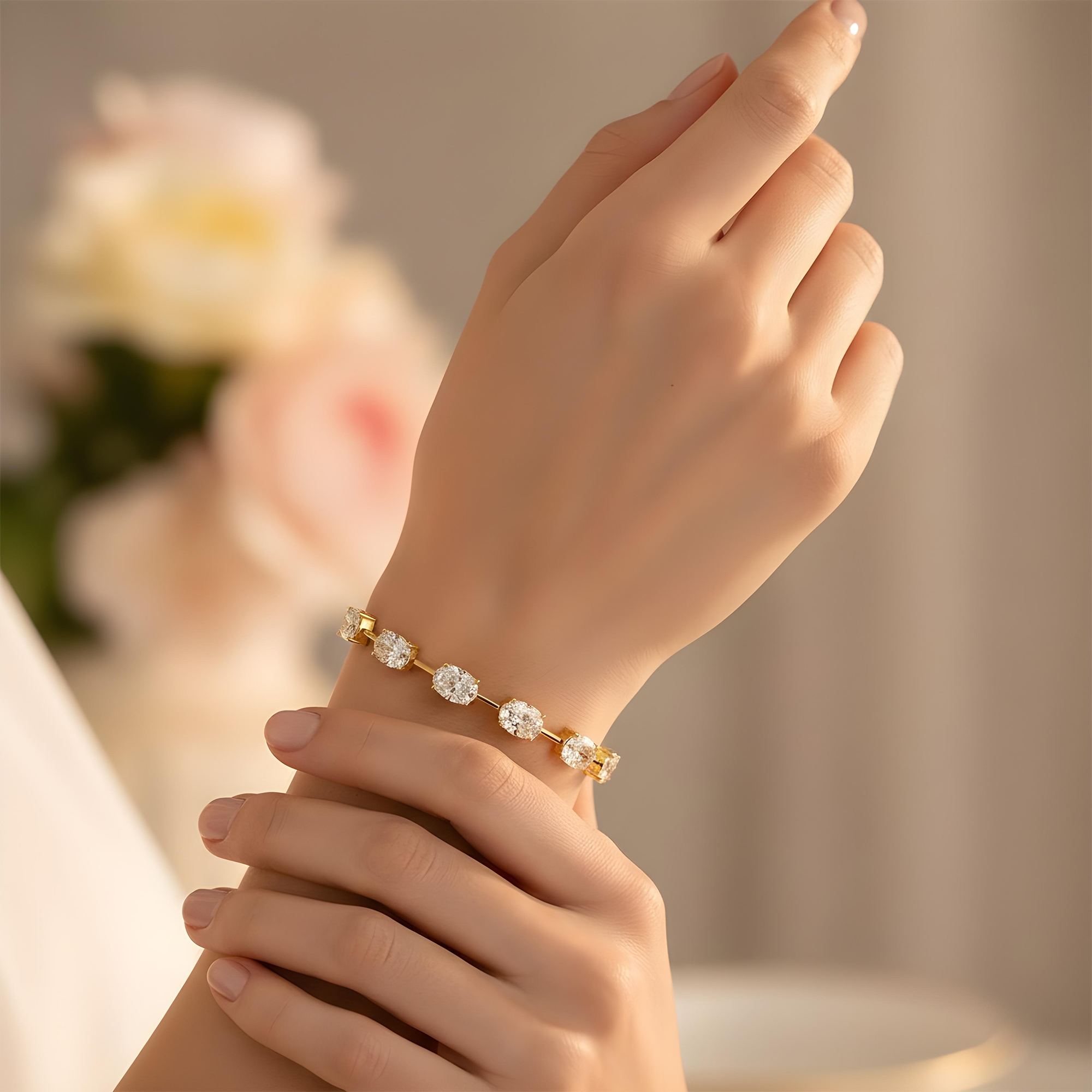 IGI 14K White Gold Oval & Cushion Cut Diamond Satellite Bracelet 34.20ct