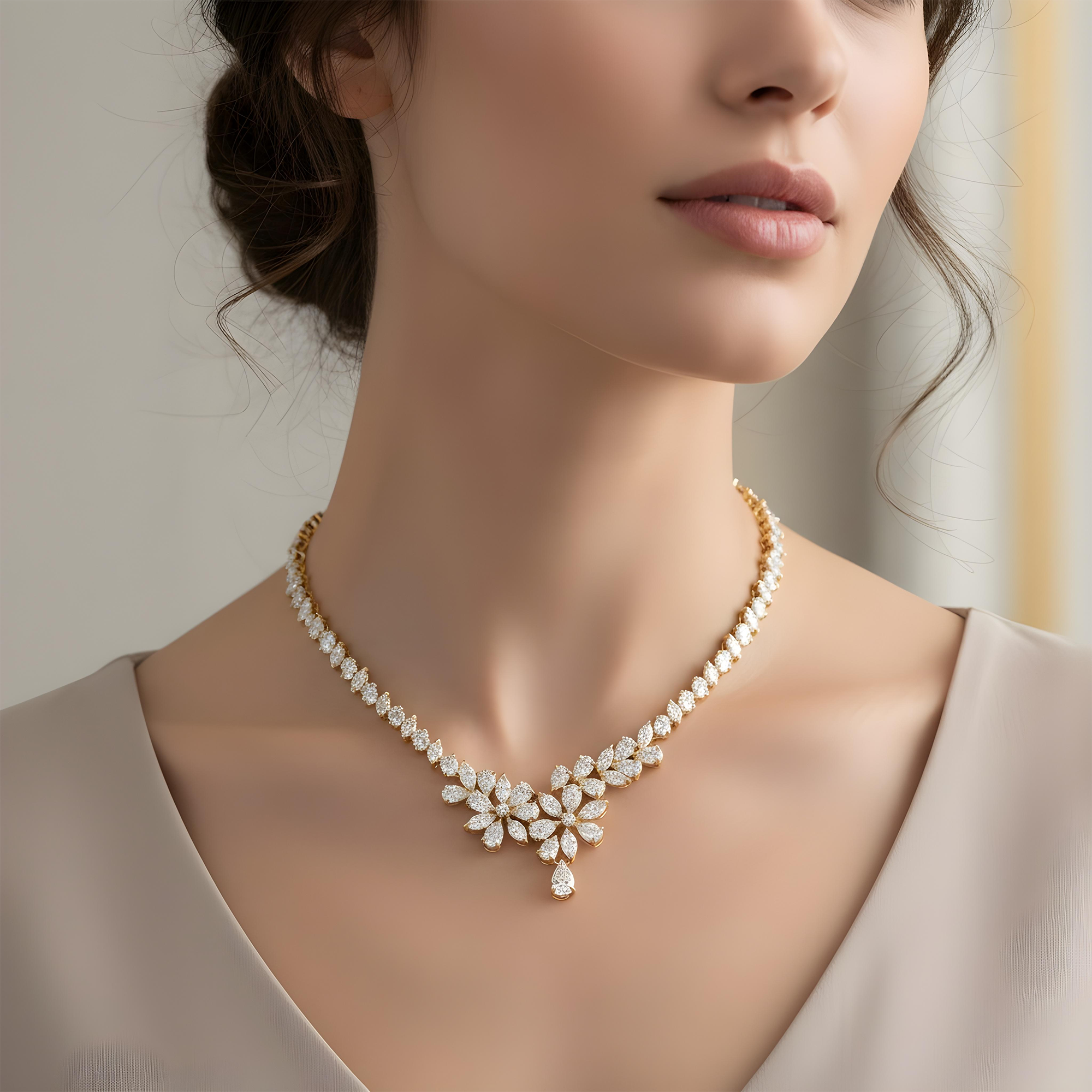 14K White Gold Aurora Diamond Drop Necklace 37.02ct