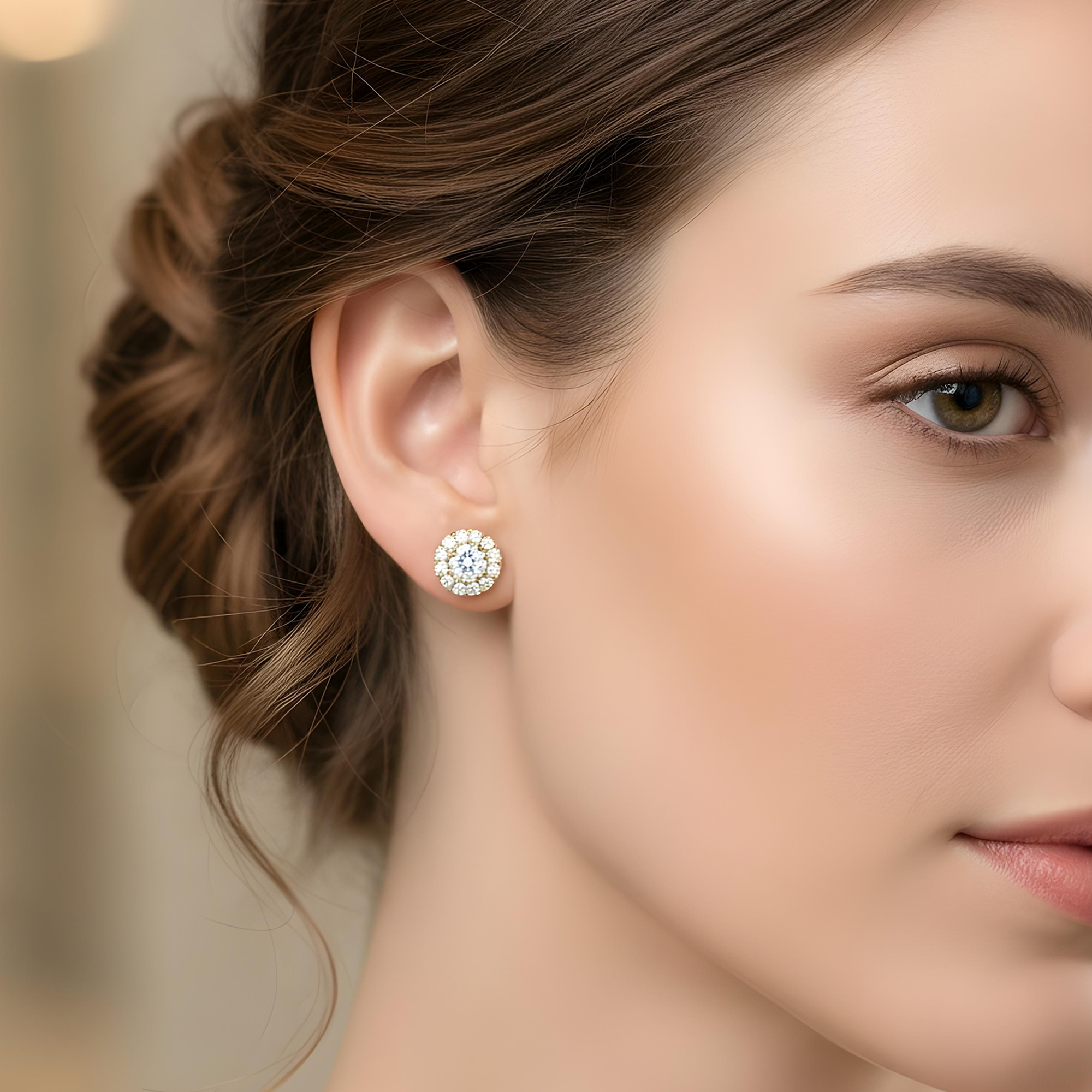 18K White Gold Round Diamond Halo Stud Earrings 1.35ctw
