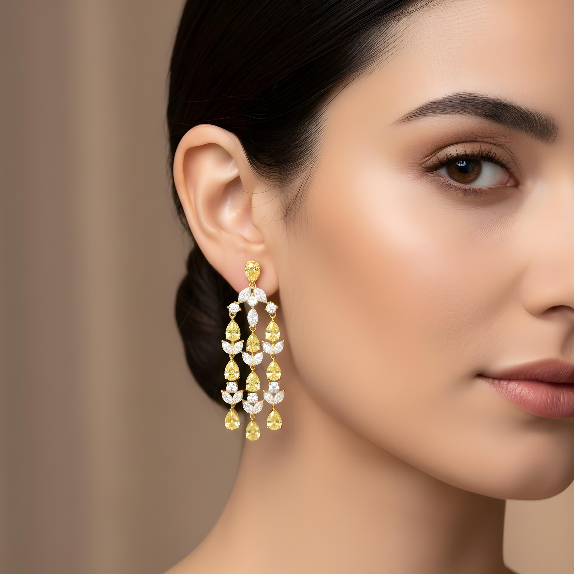 14K White Gold Canary Yellow Diamond Chandelier Drop Earrings 8.82ctw