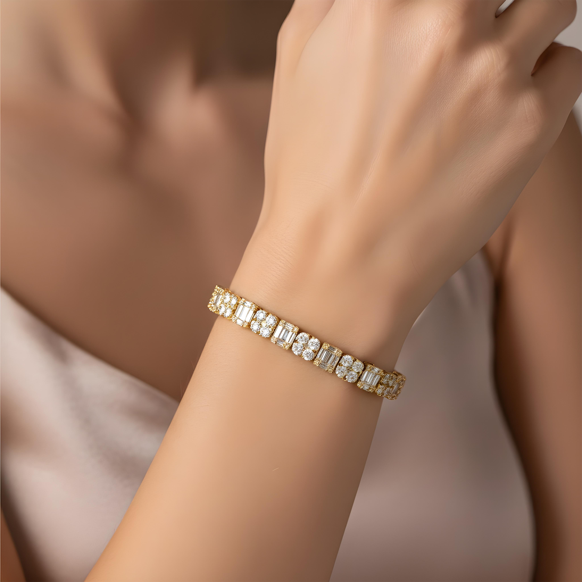 14K White Gold Round & Baguette Cut Diamond Tennis Bracelet 5.37ct