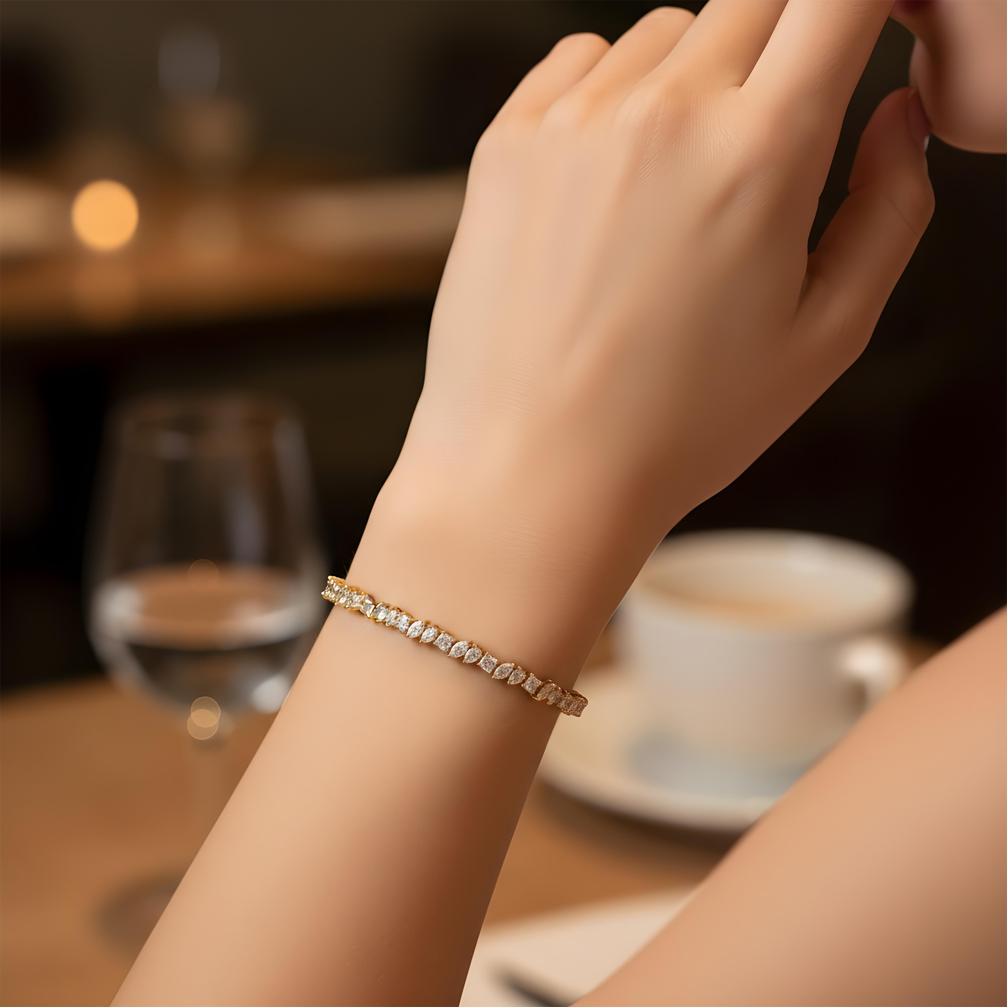 14K White Gold Multi Cut Diamond Tennis Bracelet 4.52ct