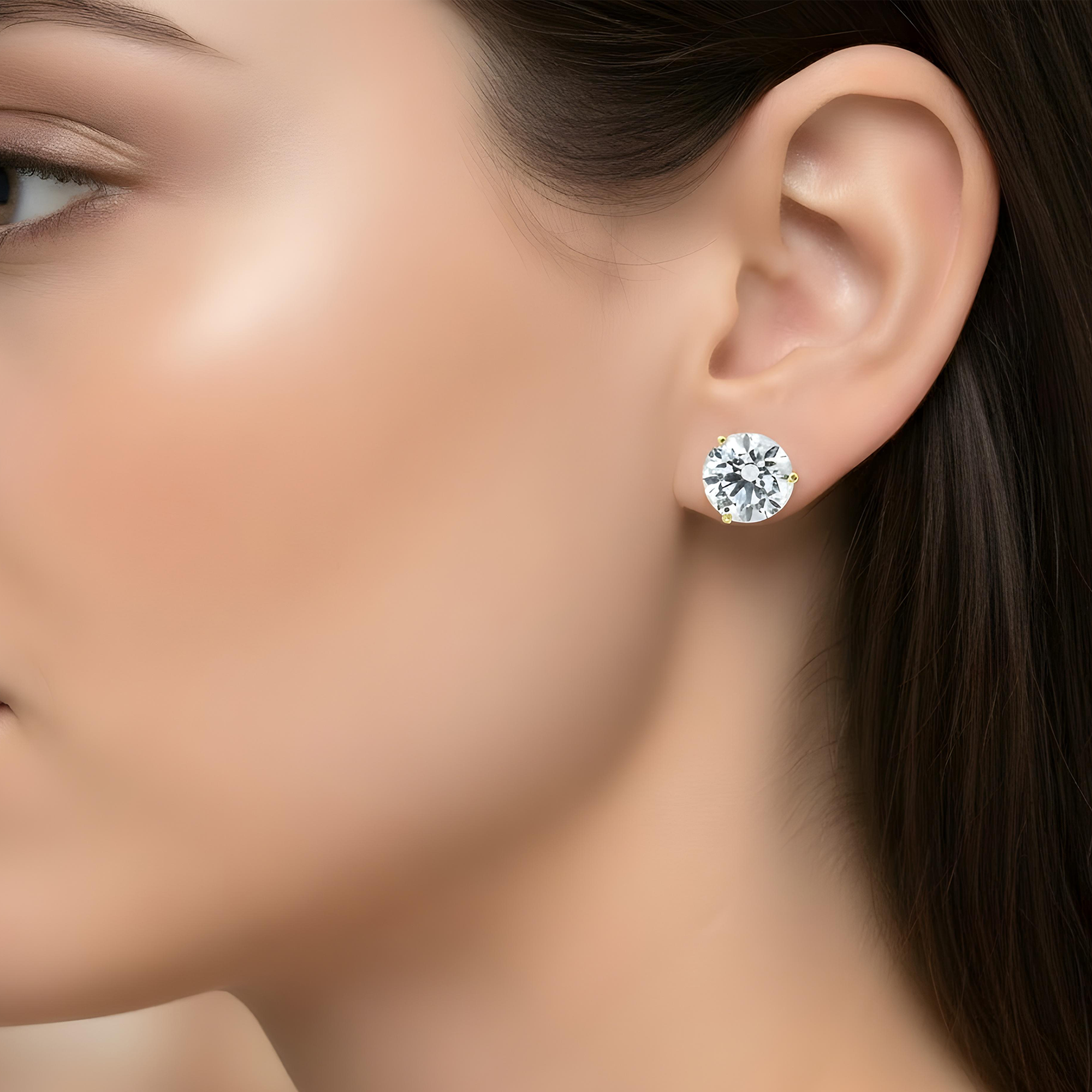 14K Gold Solitaire Round Diamond Stud Earrings 6.0ctw