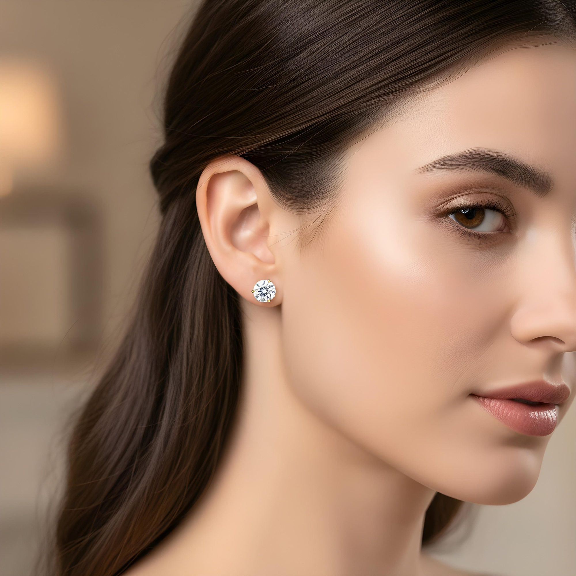 14K Gold Solitaire Round Diamond Stud Earrings 2.0ctw