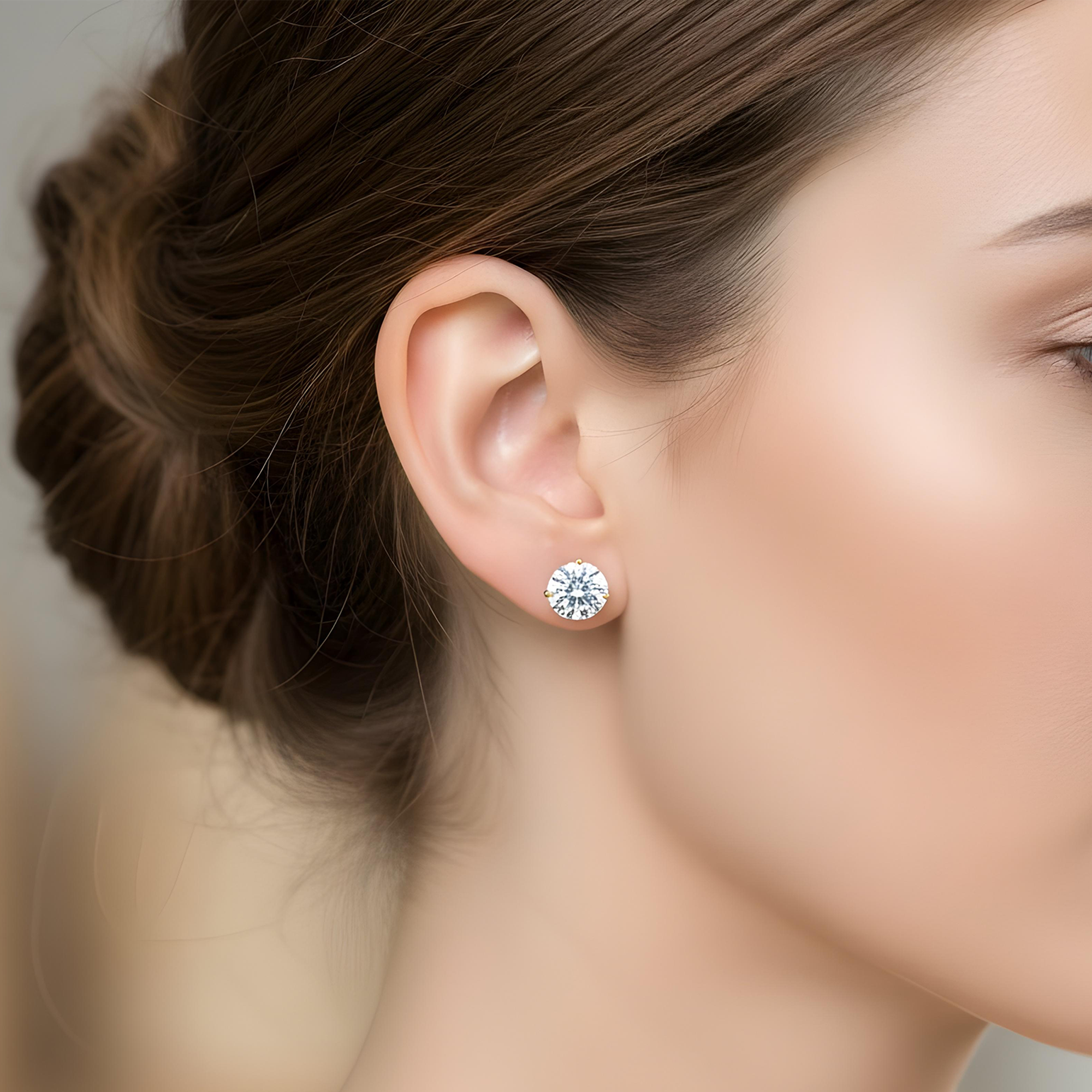 14K Gold Solitaire Round Diamond Stud Earrings 4.0ctw