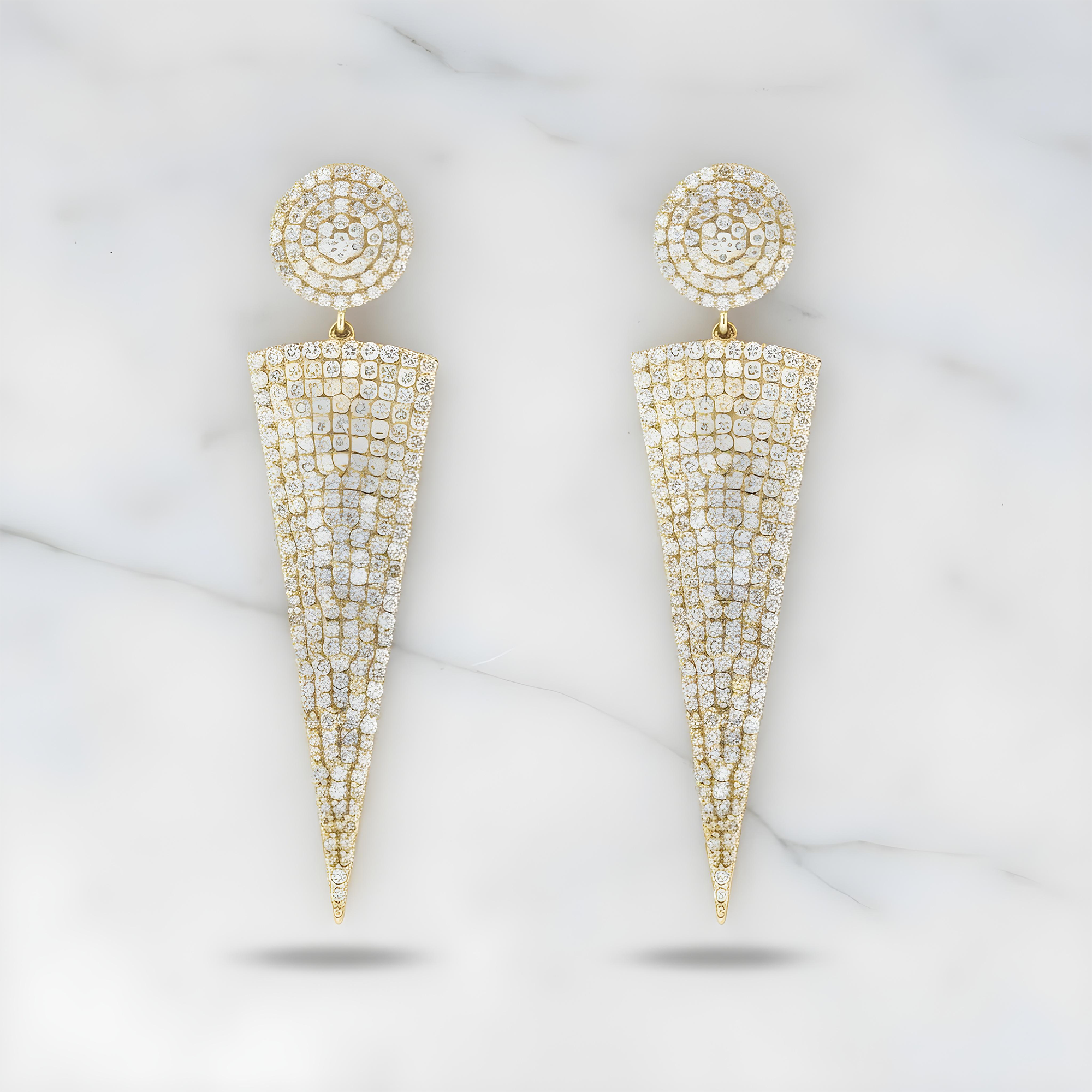14K White Gold Pave Set Round Diamond Drop Earrings 5.37ctw