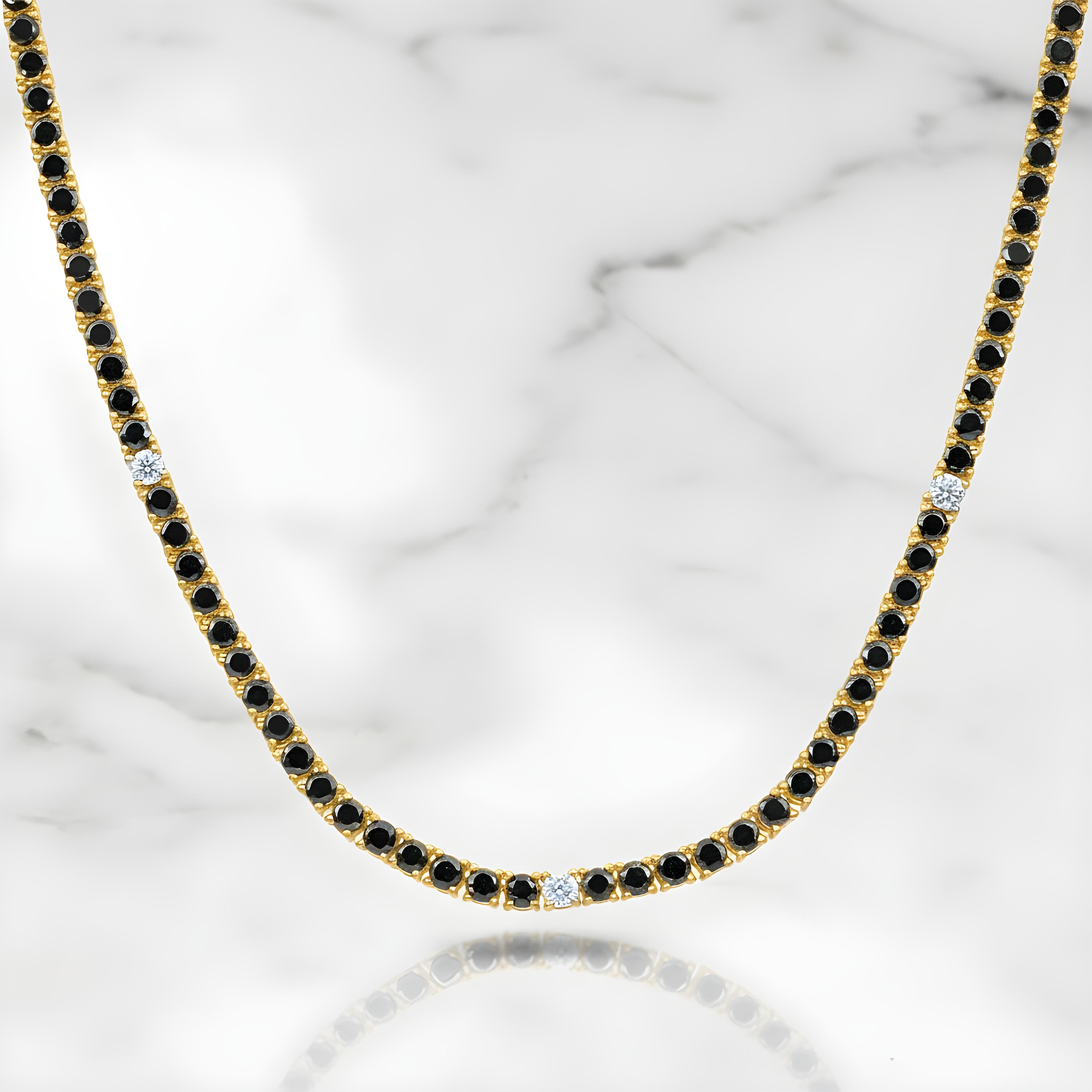 14K Black Gold Black & White Round Diamond Tennis Chain 15.03ct